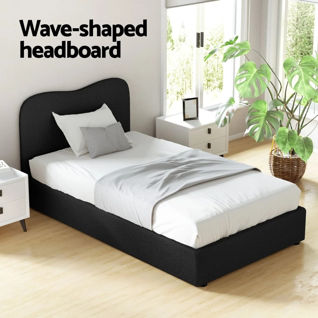 5 Artiss Bed Frame King Single Size Boucle DARA - Black, 5 of 5