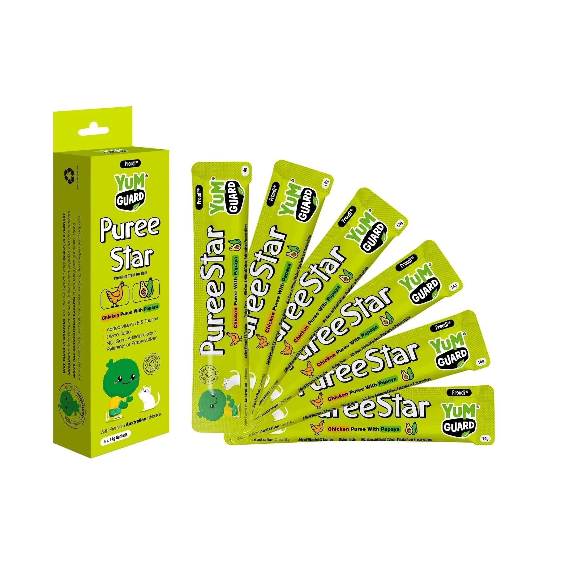 1 Yumguard Puree Star Chicken With Papaya Cat Treat 6X14g, 1 of 2