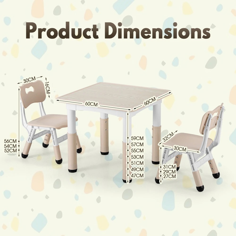 2 PlayPals Kids Table Chairs Set Height Adjustable Toddler Graffiti Desktop - Beige, 2 of 4
