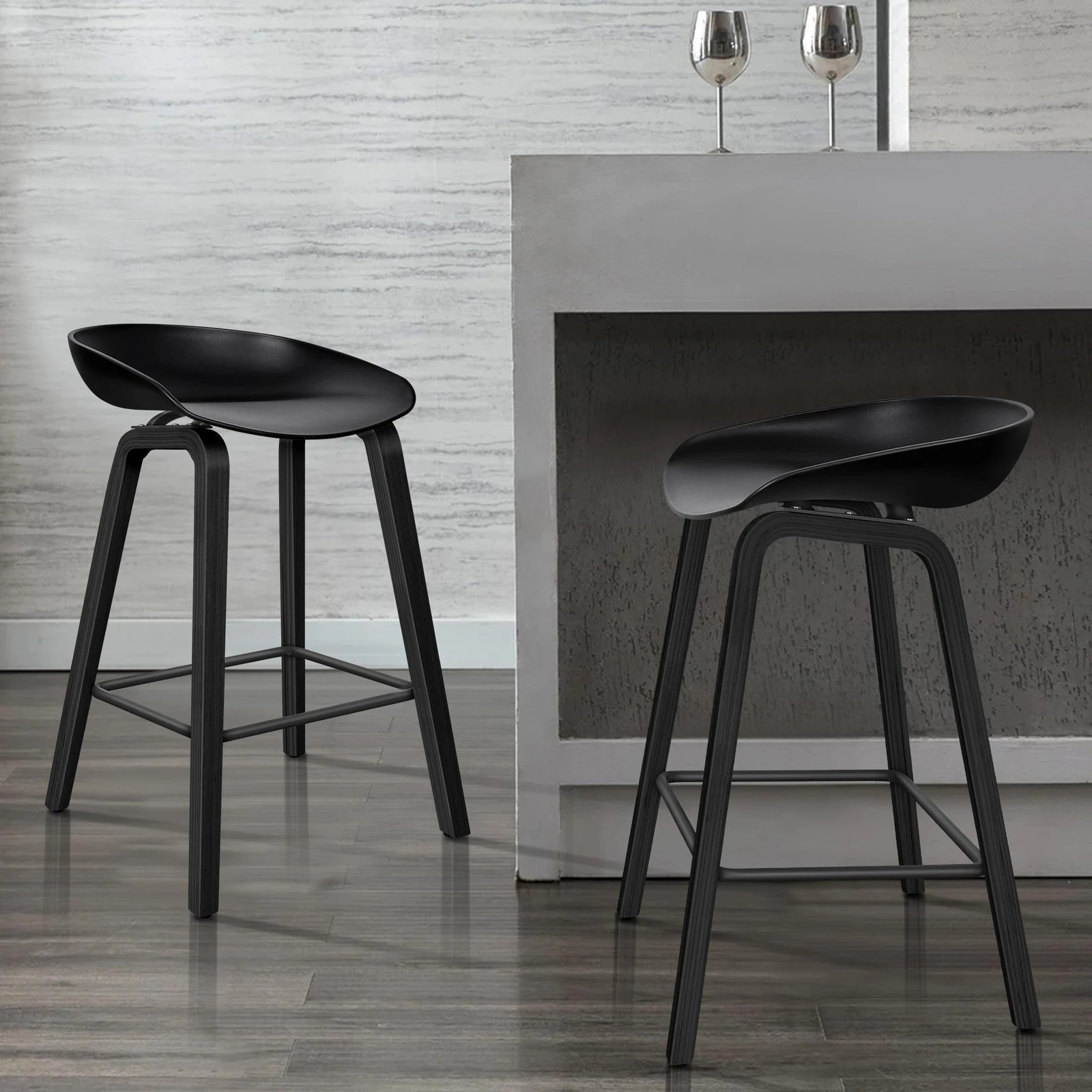 8 Alfordson 4x Kitchen Bar Stools Counter Wooden Chairs - Black, 8 of 8