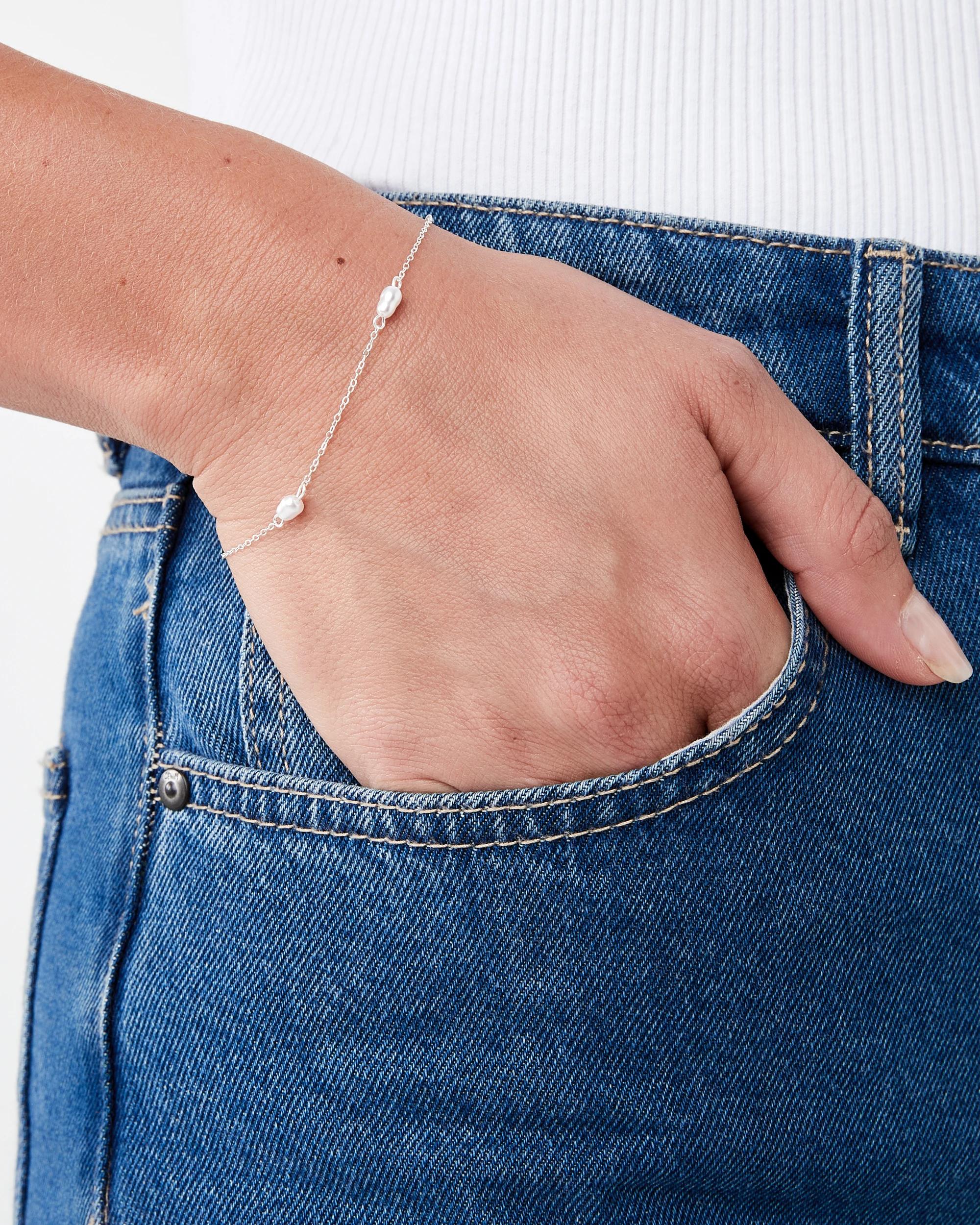 3 Sterling Silver 925 Faux Pearl Bracelet Silver, 3 of 4