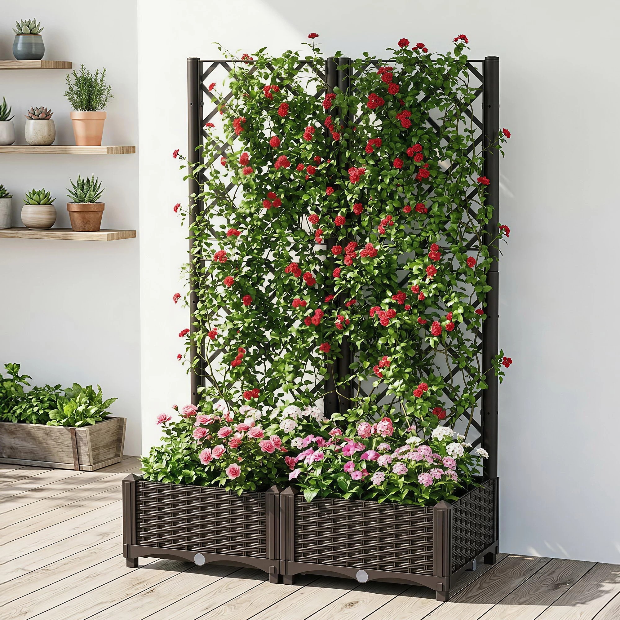 4 Green Fingers Raised Garden Bed Vertical Planter Self Watering Large Elevated Veggie Box - Brown, 4 of 4