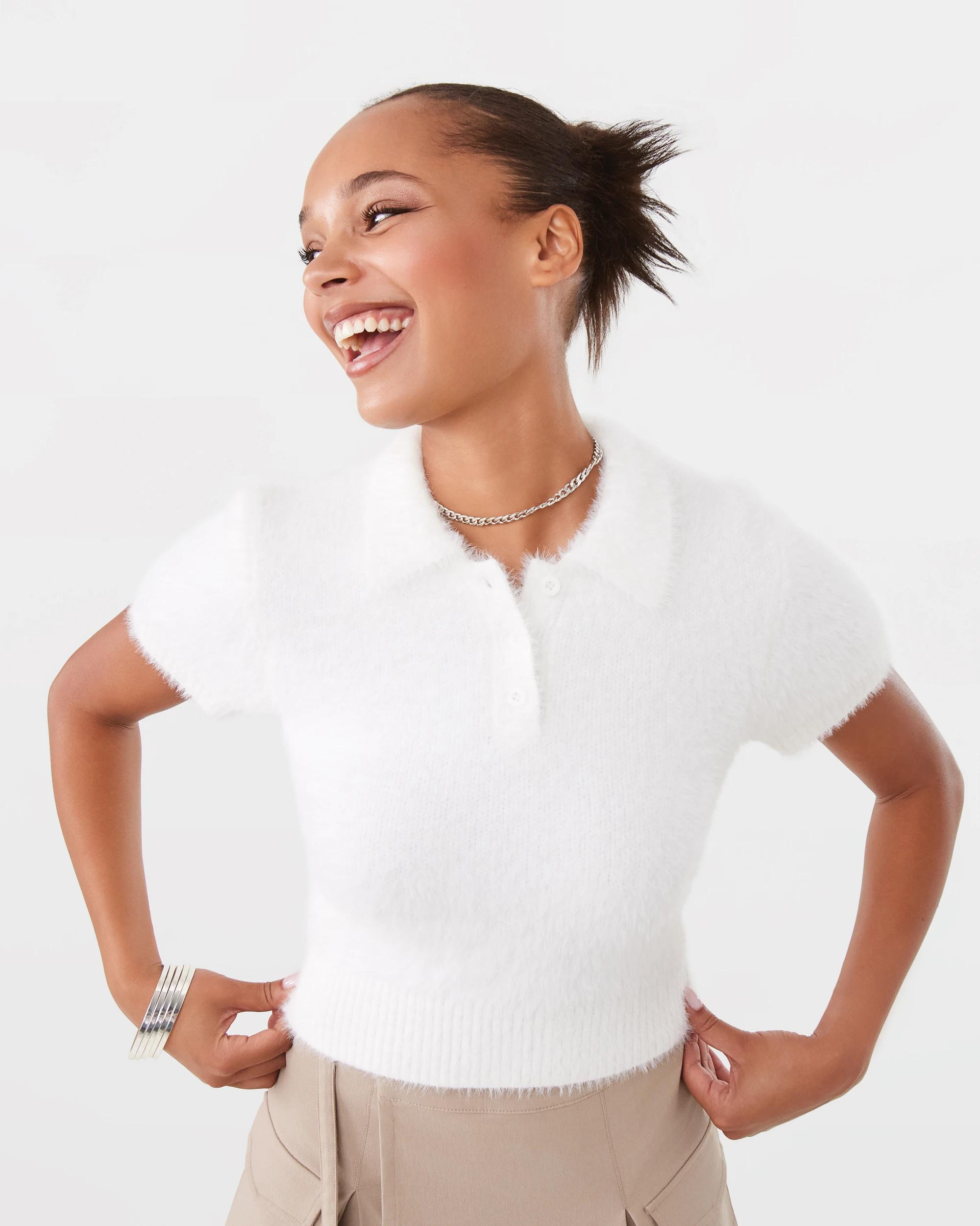 1 Eyelash Polo Top Snw White, 1 of 9