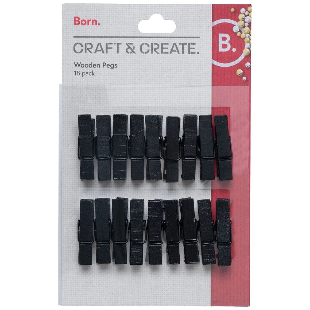 1 Born Wooden Pegs 18 Pack Black, 1 of 2