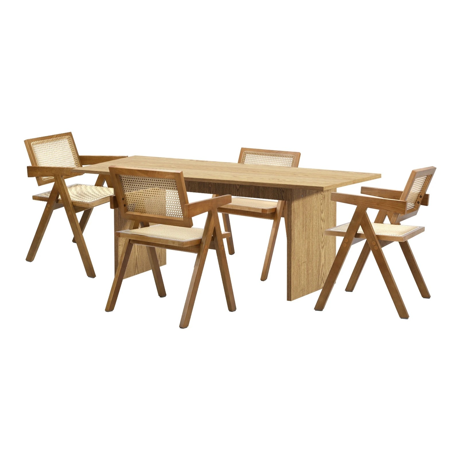 1 Oikiture 180cm Rectangular Dining Table With 4pcs Dining Chairs Wooden Walnut
 - Natural, 1 of 10