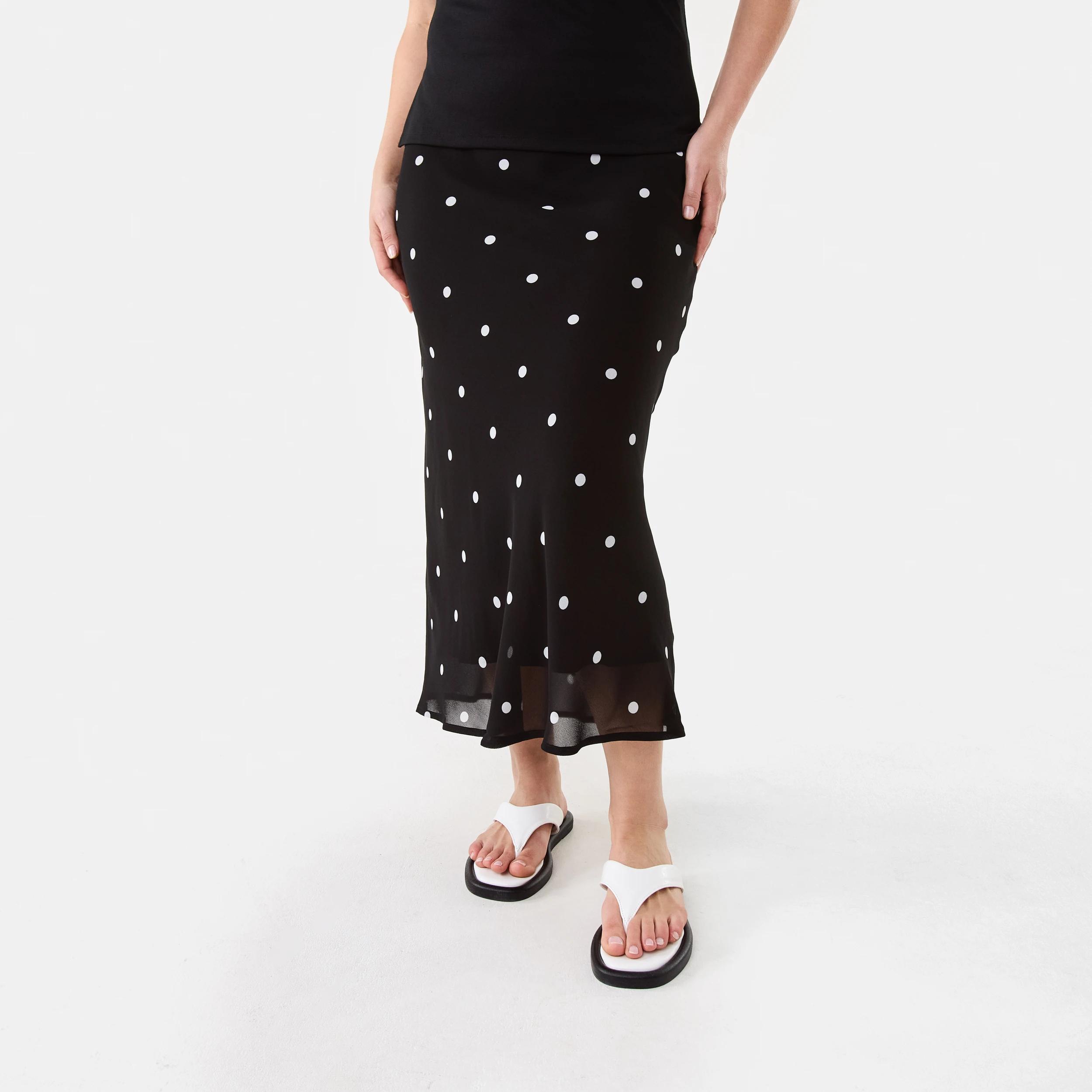 1 Chiffon Slip Midi Skirt Black Spot, 1 of 6