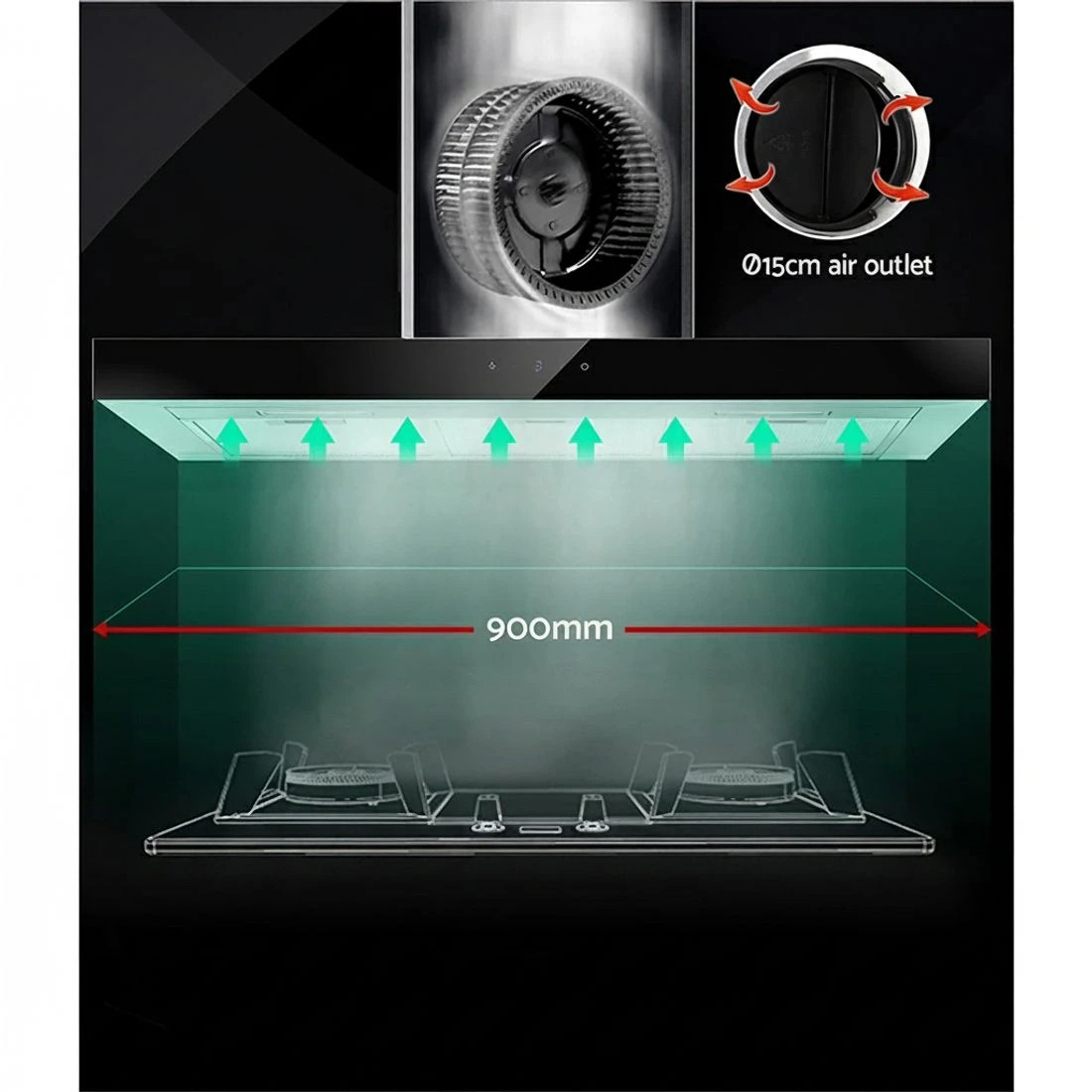 4 Devanti 900mm Range Hood 90cm Rangehood Glass Stainless Steel - Multi, 4 of 7