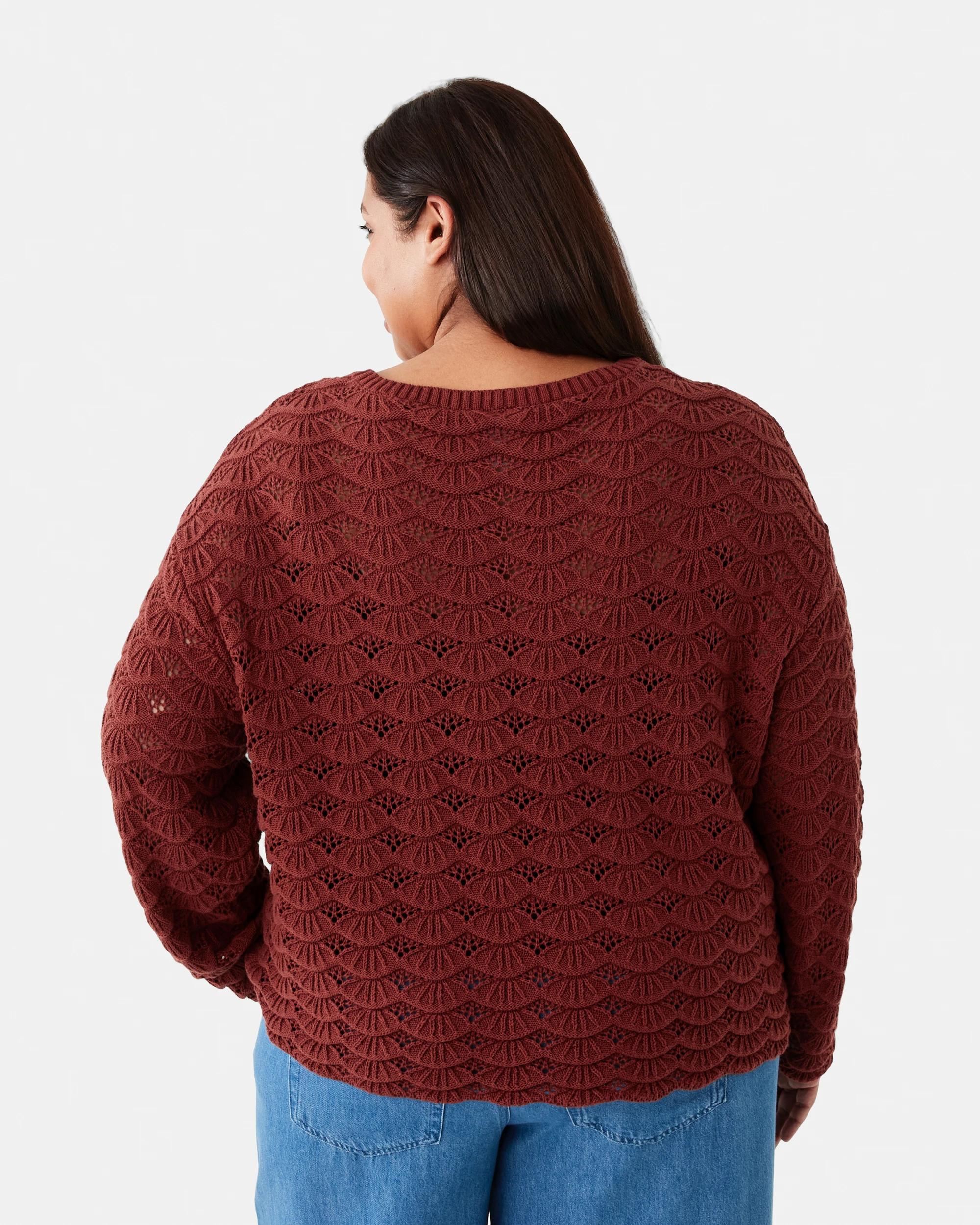 3 Curve Long Sleeve Crochet Knit Top Burnt Rust, 3 of 6