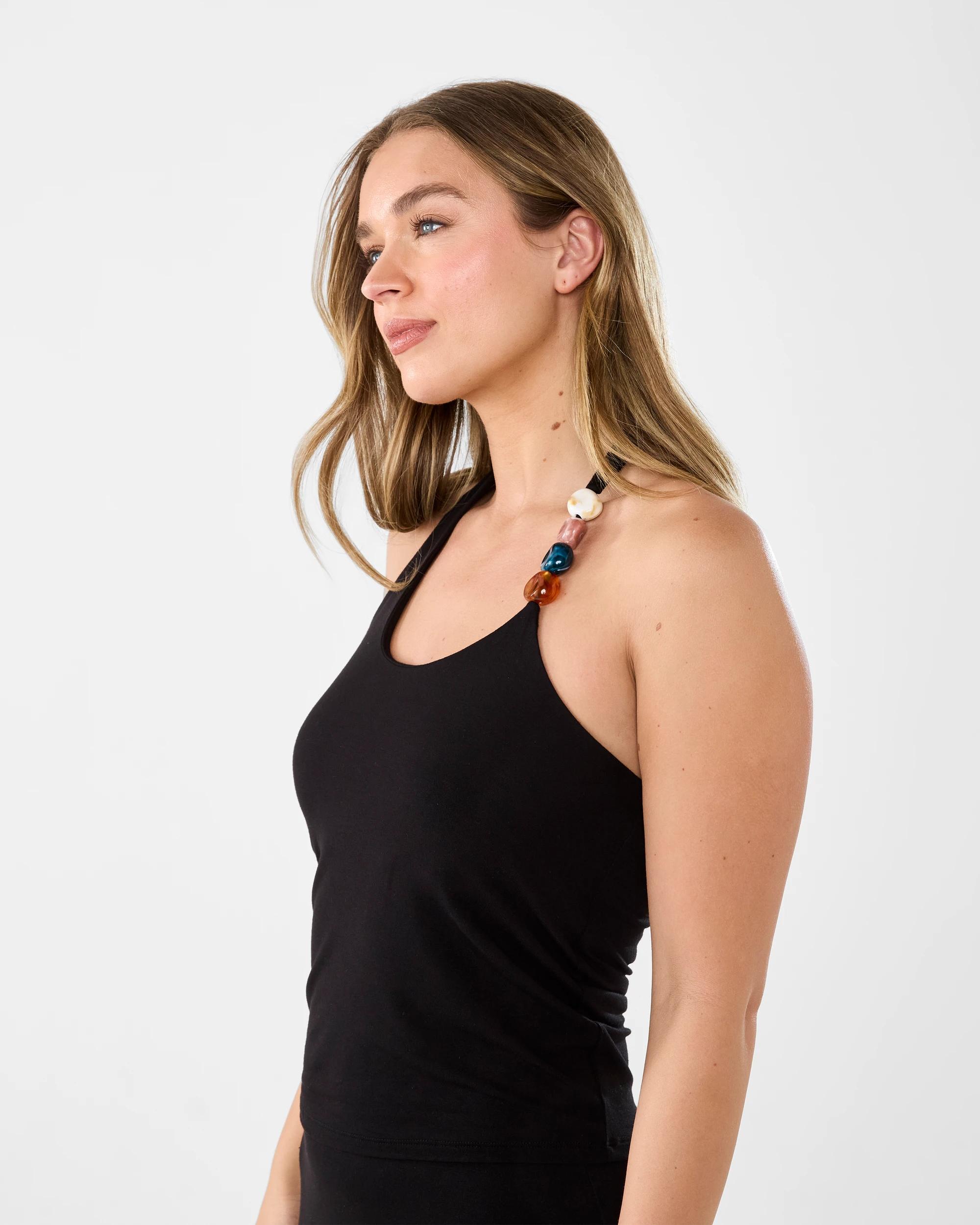 2 Sleeveless Beaded Halter Top Black, 2 of 7