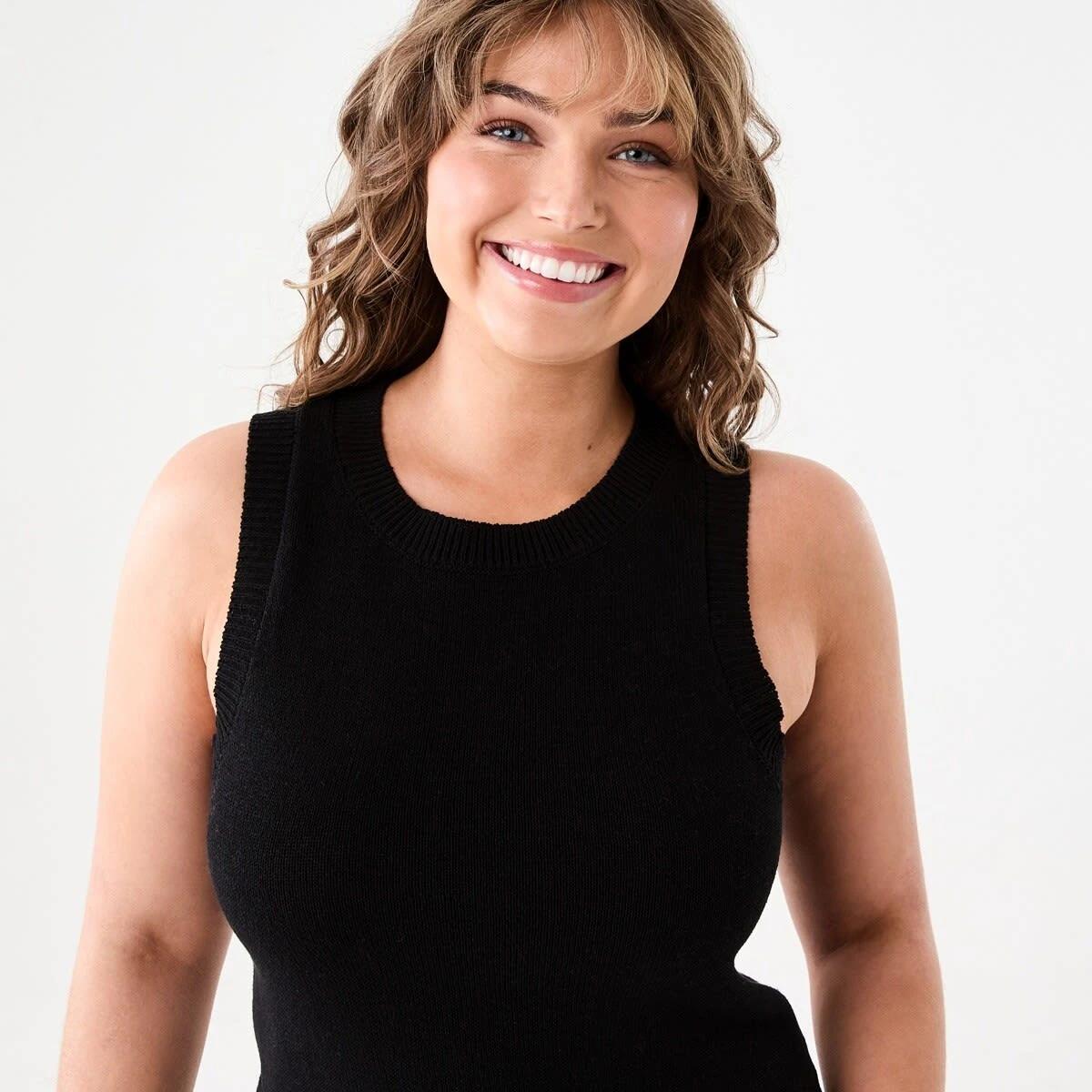 4 Sleeveless Cotton Blend Knit Top BLACK, 4 of 5