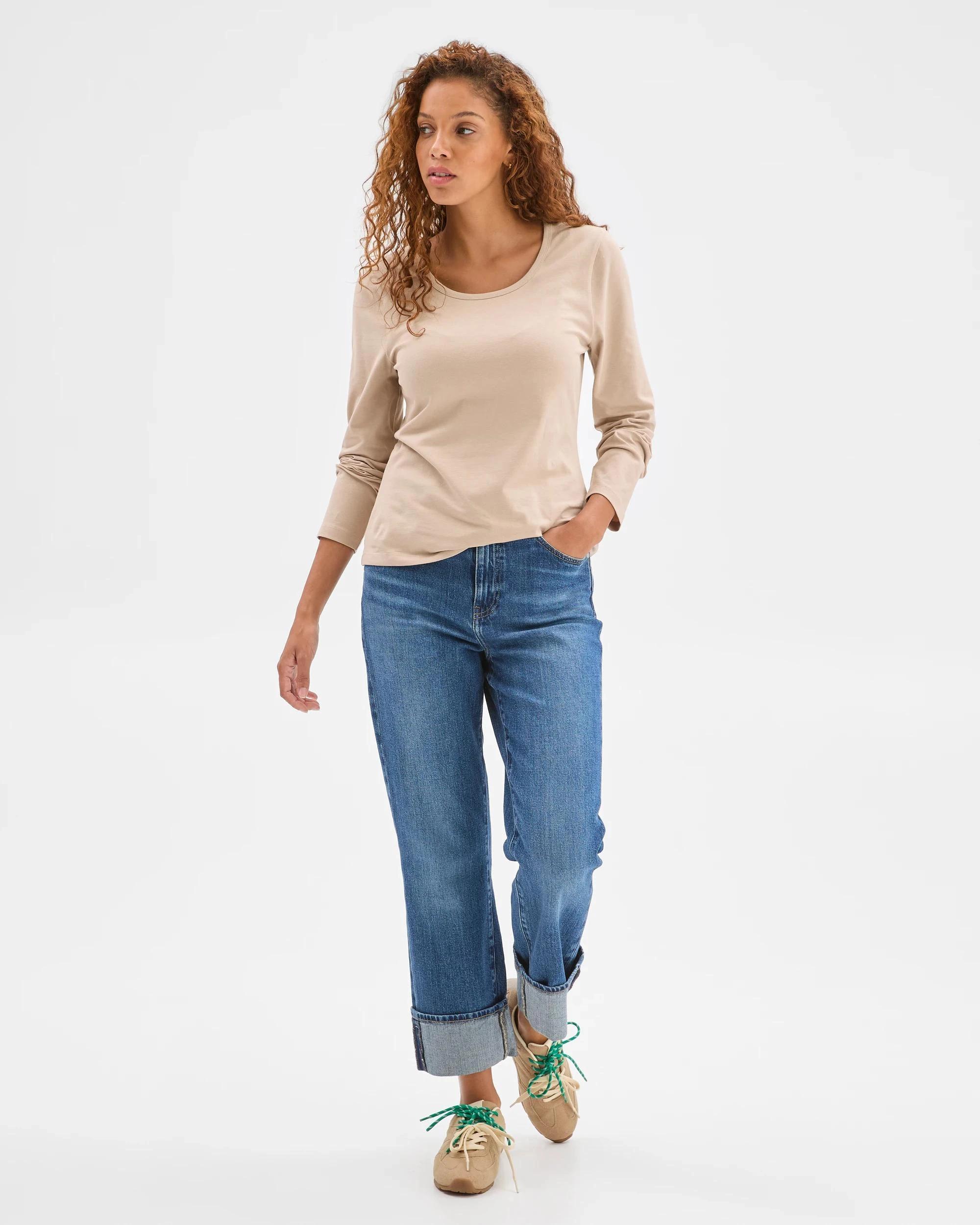 1 Target Woman Australian Cotton Long Sleeve Stretch Crew T-Shirt PARCHMENT, 1 of 6