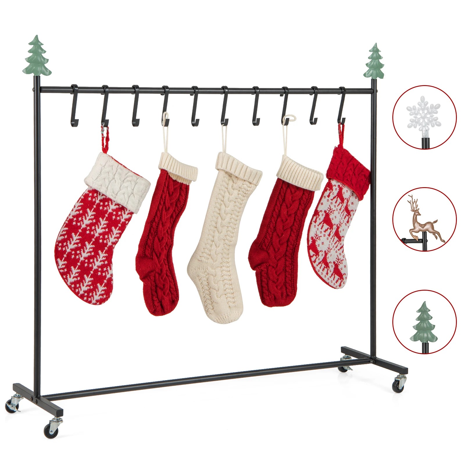 5 Costway 10-Hook Christmas Stocking Holder Stand w/Wheels Xmas Holiday Decoration, 5 of 5