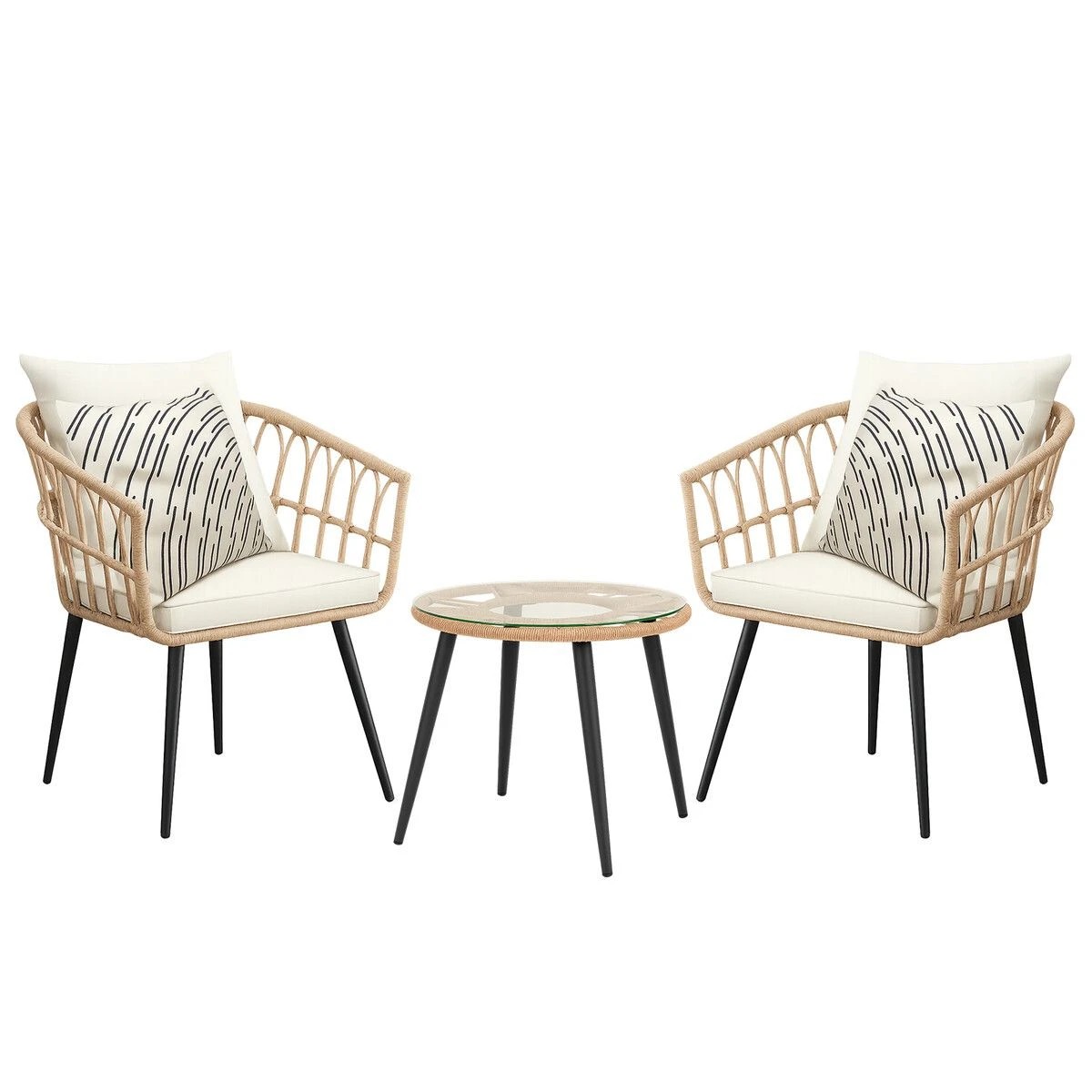 1 OGL Outdoor Table and Chairs 3 Piece Wicker Side Glass Coffee Dining Set, 1 of 1