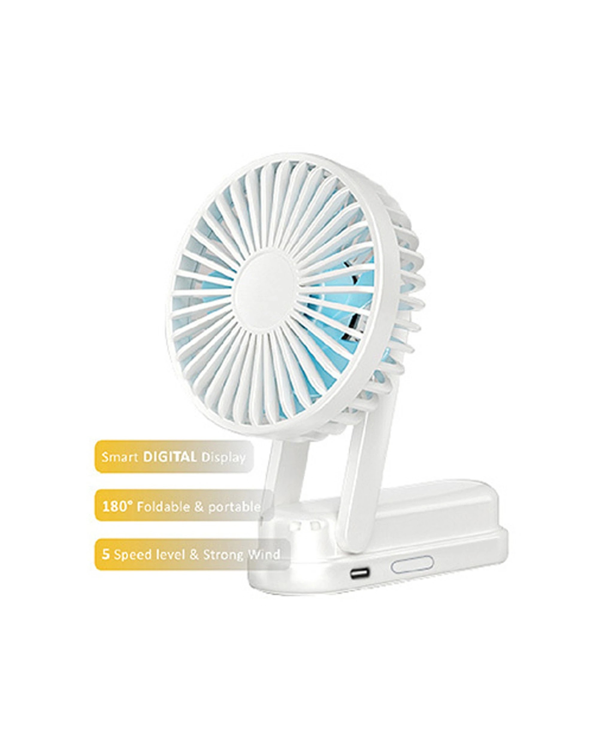 3 SANSAI Portable Digital Display USB Charging Fan 20x9cm Foldable 1500mAh - White, 3 of 3