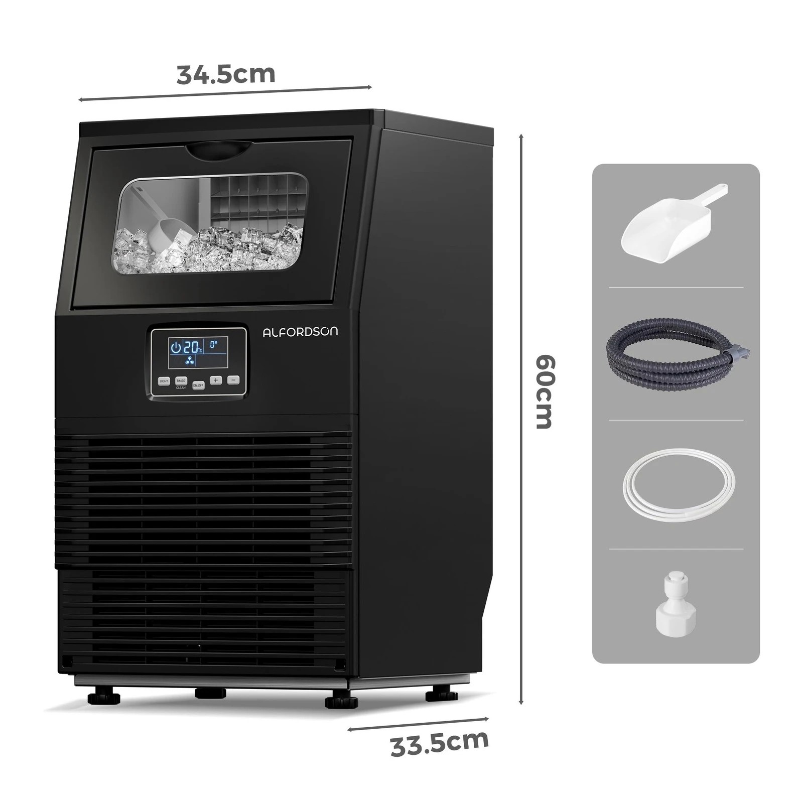 3 Alfordson Commercial Ice Maker Machine 38kg Ice Cube Stainless Steel - Black, 3 of 9