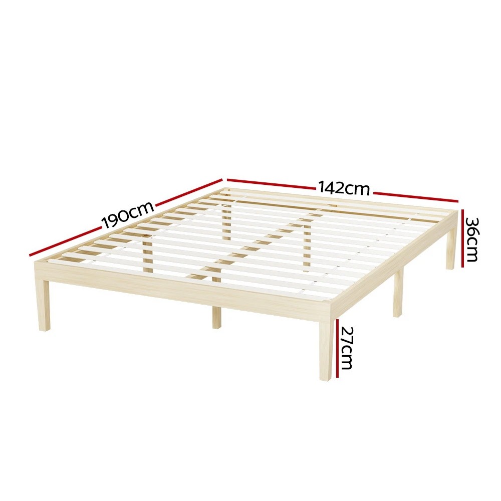 2 Artiss Bed Frame Double Size Wooden Bed Base BRUNO - Natural, 2 of 7