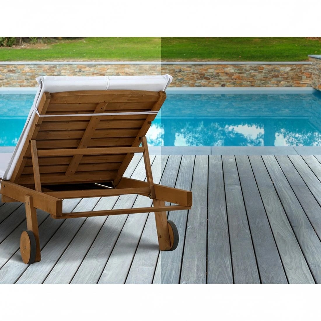 5 Gardeon Sun Lounge Wooden Lounger Outdoor Furniture Day Bed Wheels Patio - Multi, 5 of 5