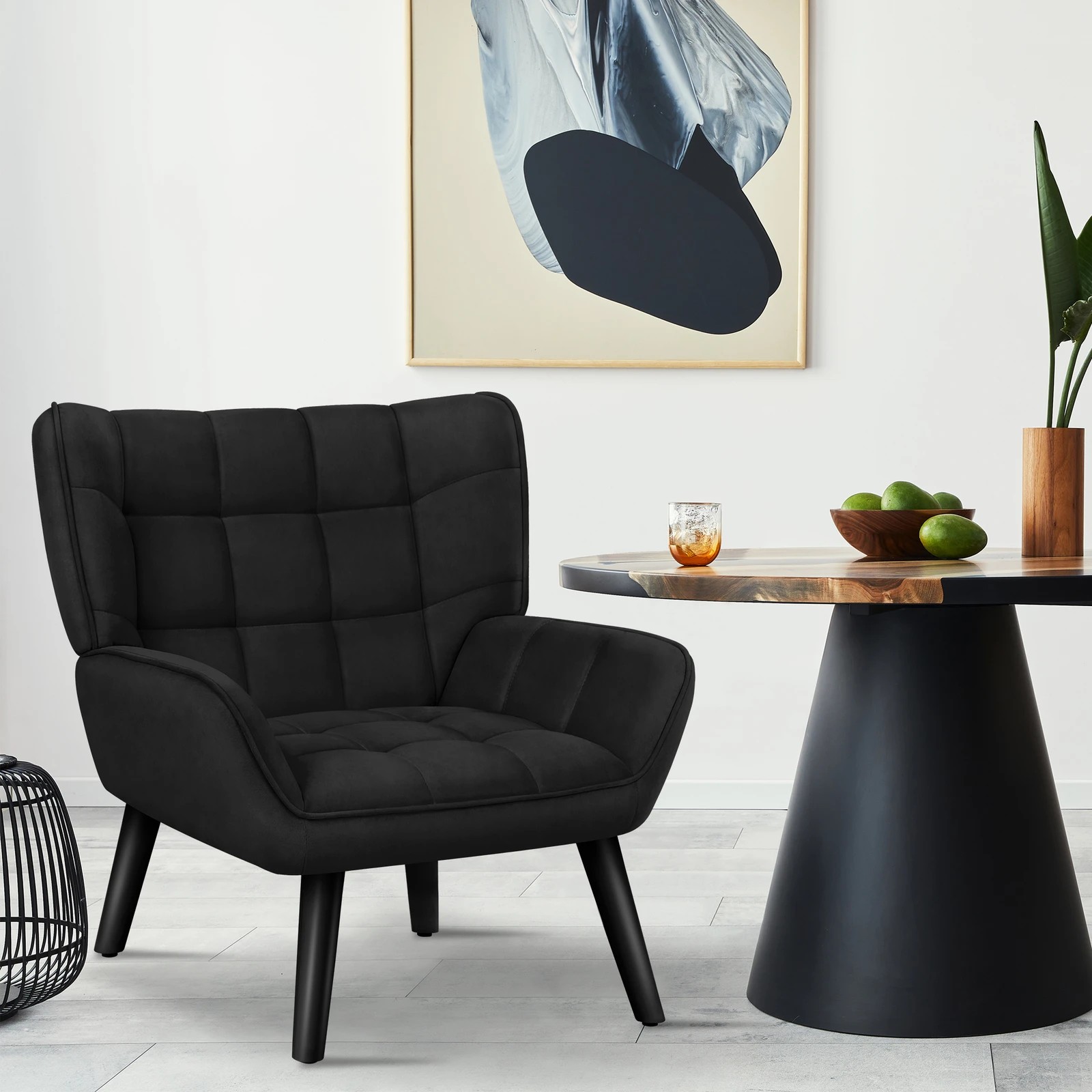 3 Alfordson Armchair Accent Chair Upholstered Lounge Sofa Tub Couch Velvet - Black, 3 of 9