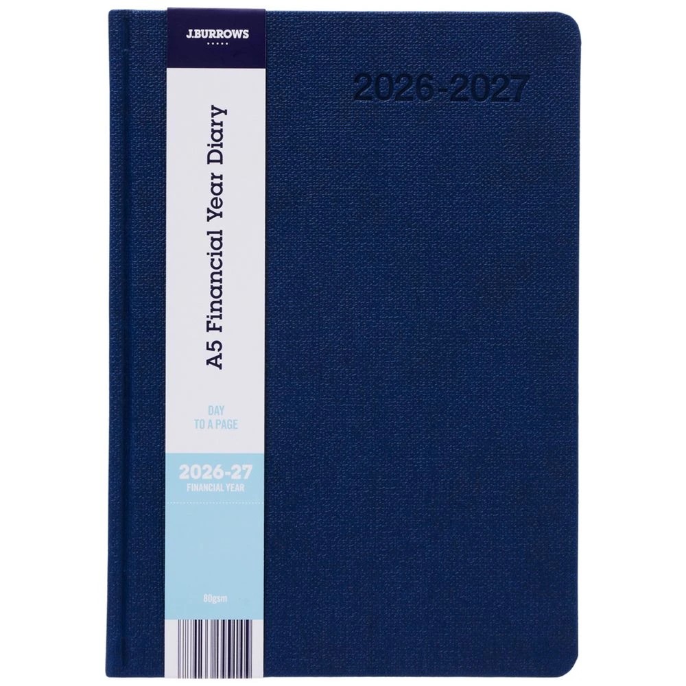 1 J.Burrows A5 Day to Page Textured FY26/27 Diary Navy, 1 of 6