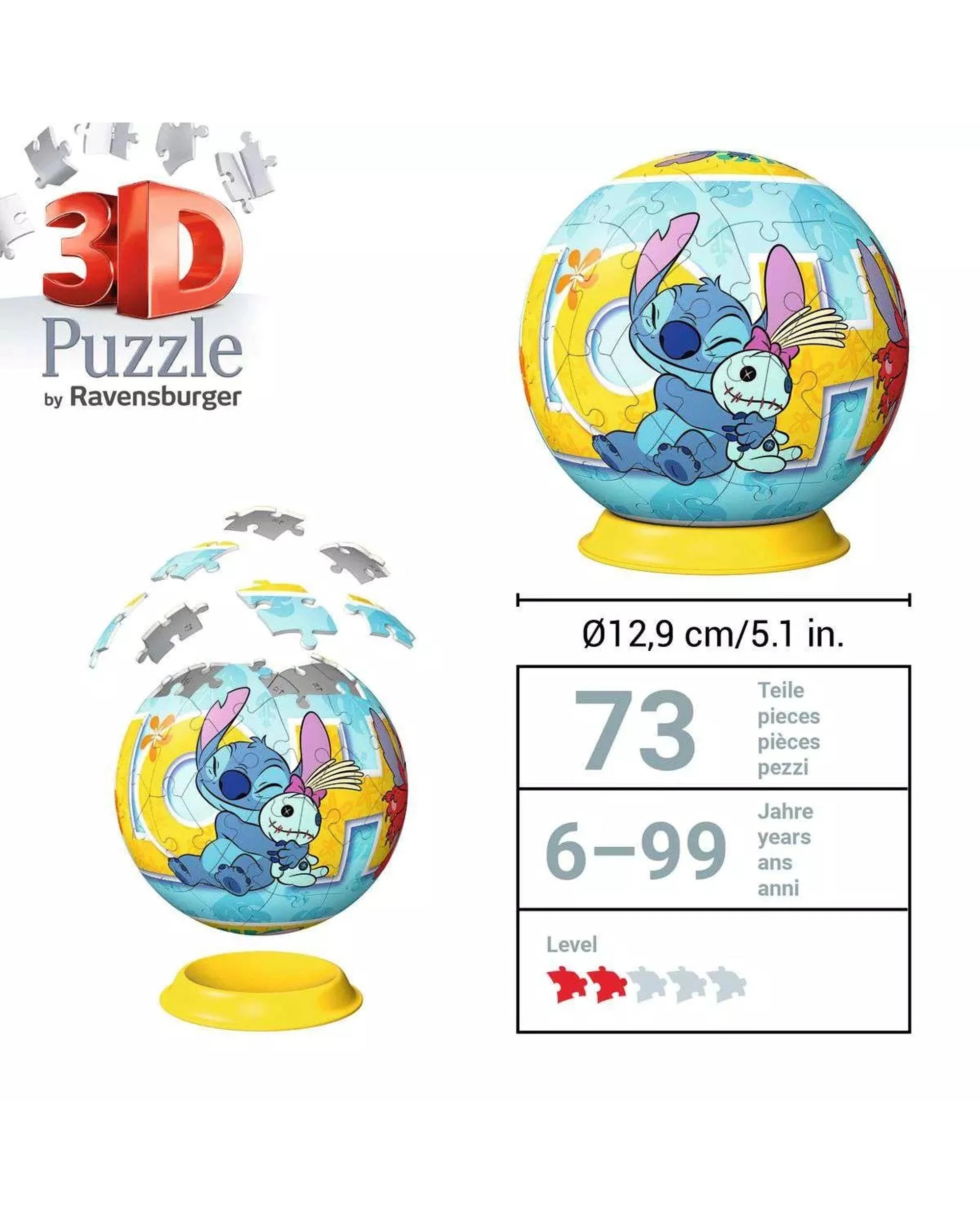 4 Ravensburger Disney Stitch 3D Puzzleball 72 Piece Jigsaw Puzzle, 4 of 5