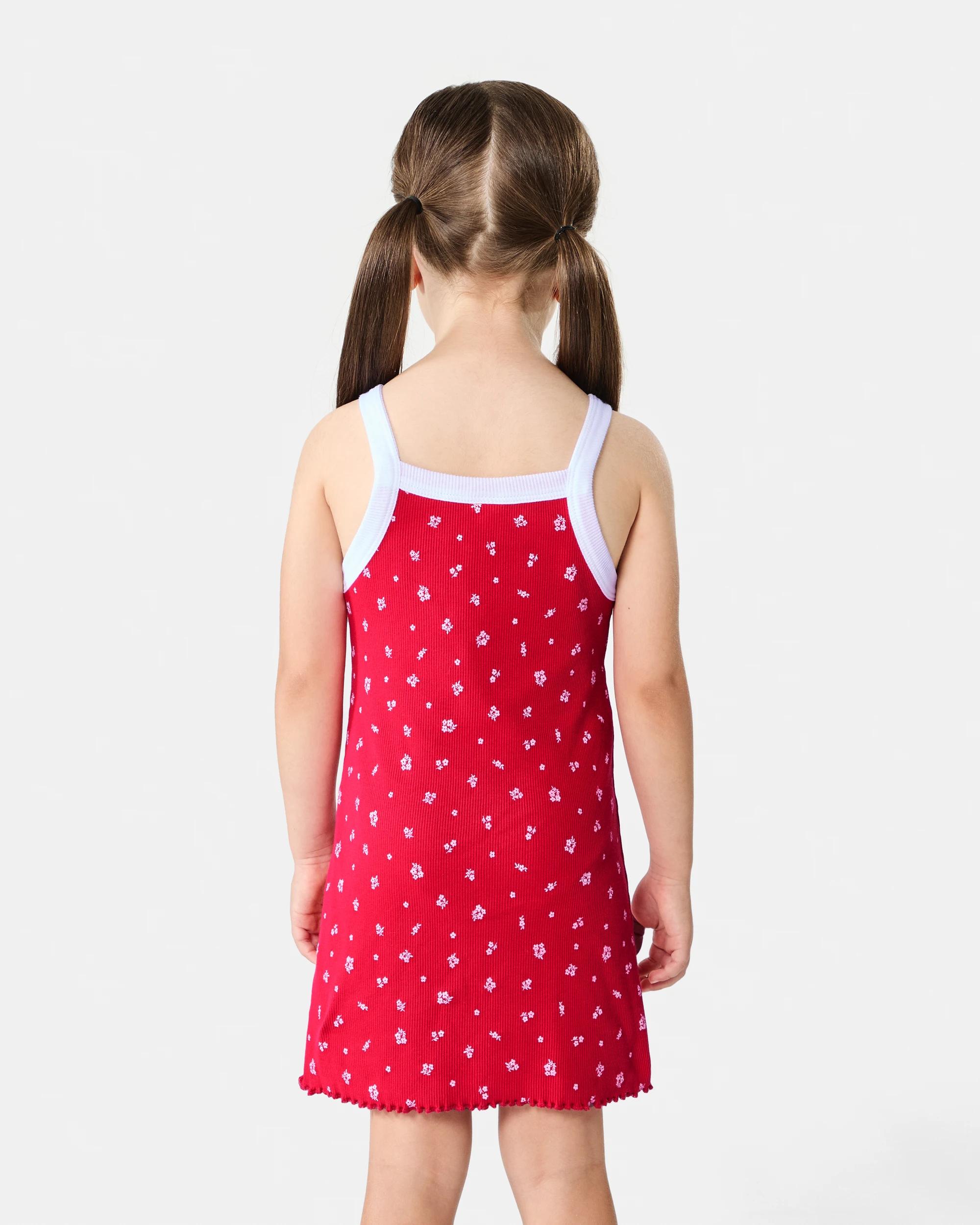 2 Sleeveless Ribbed Dress Red Floral, 2 of 7