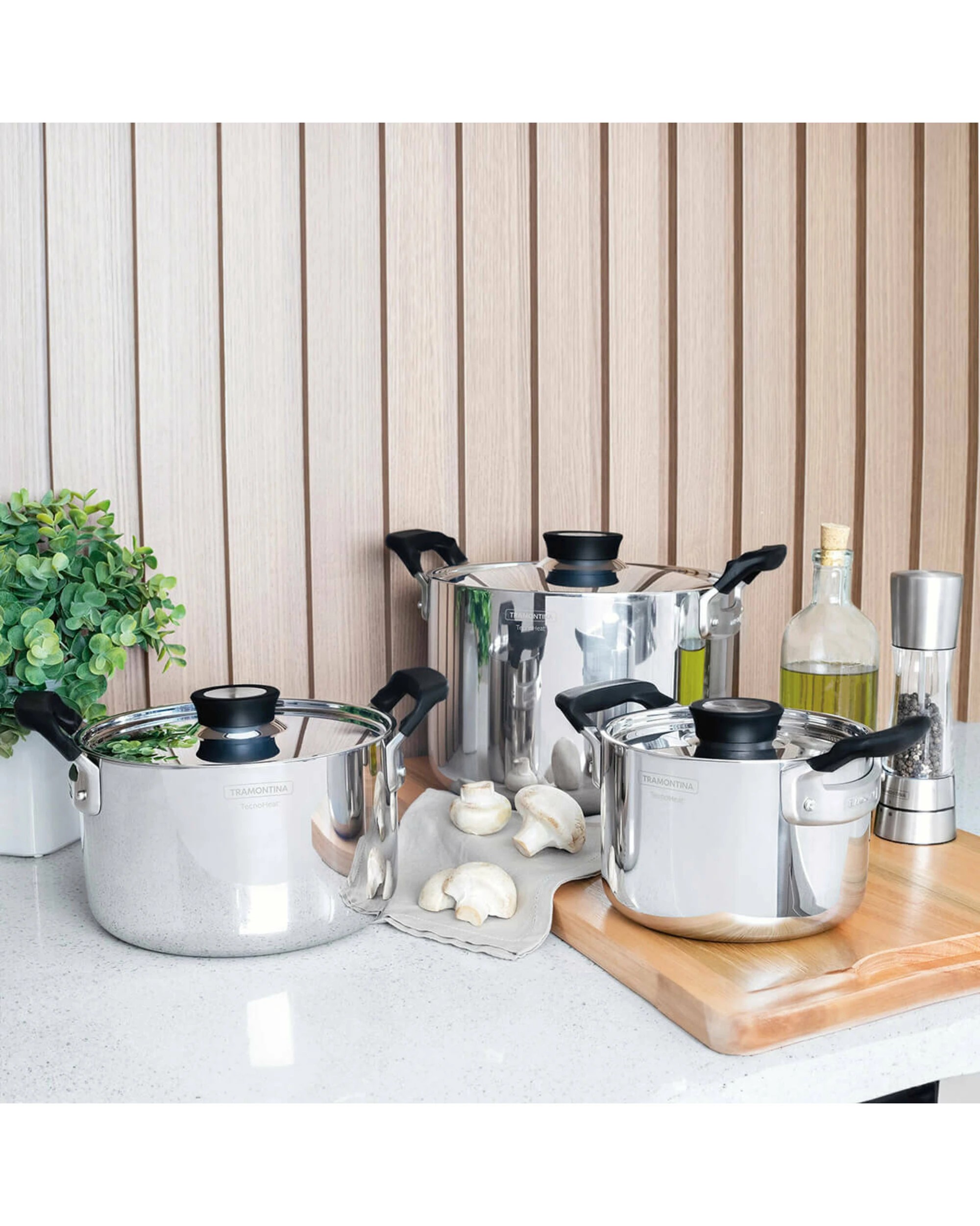 2 Tramontina Grano Compact 3 Piece Try-Ply Stainless Steel Cookware set with Silicone handles, 2 of 5