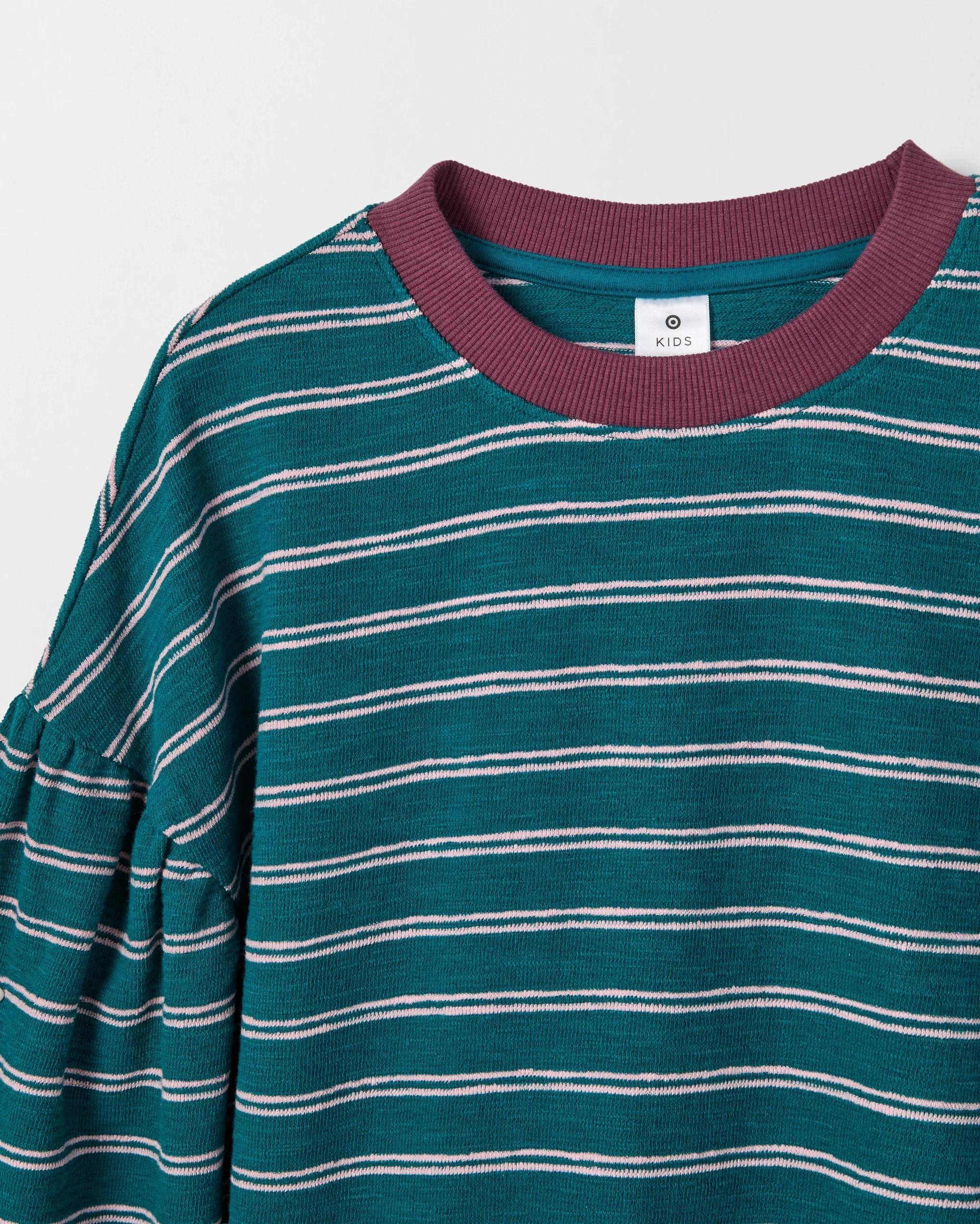 2 Target Kids Australian Cotton Long Balloon Sleeve Striped T-Shirt GREEN, 2 of 2