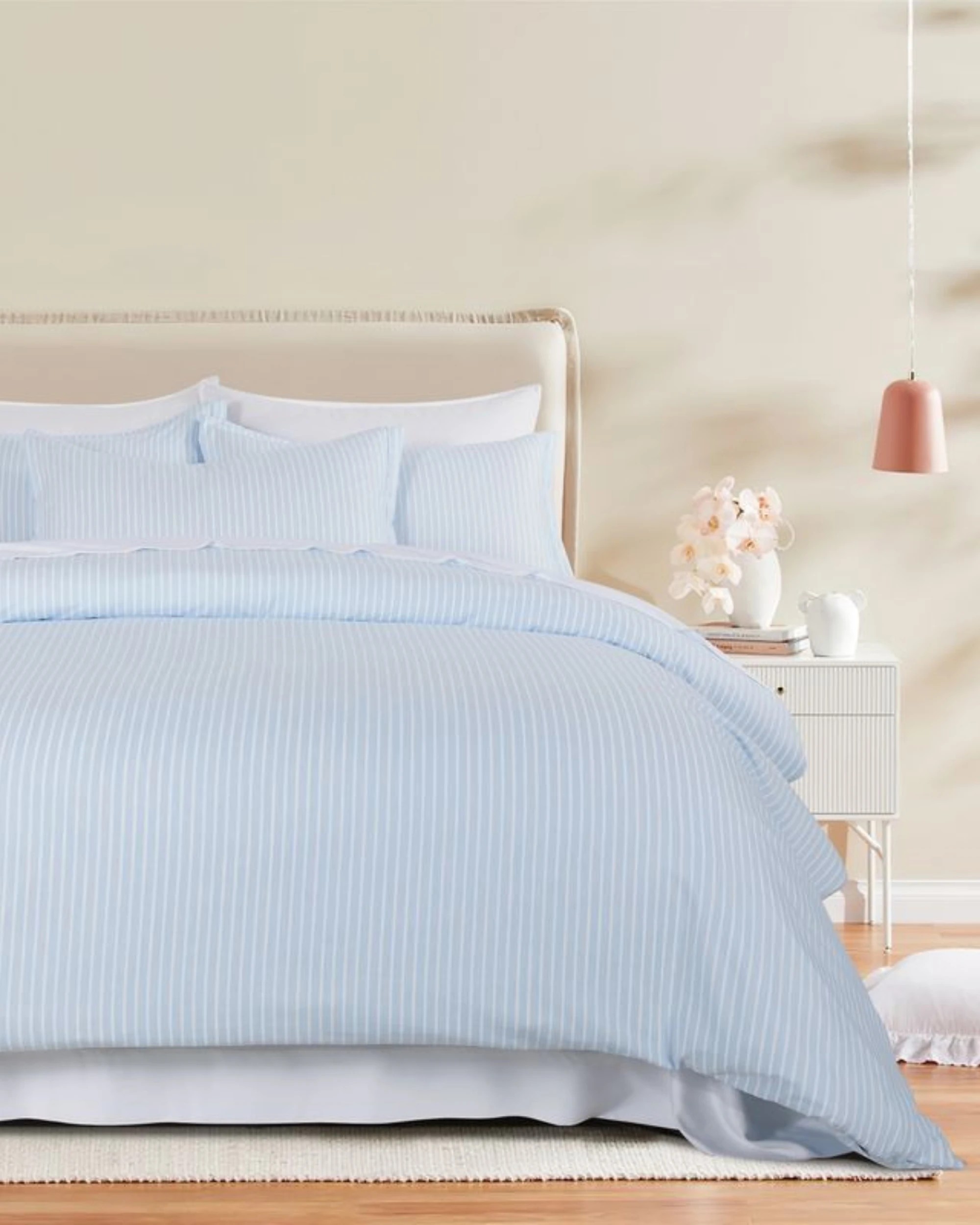 1 CleverPolly Yarn-Dyed Microfibre Quilt Cover Set - Blue Stripe - Queen Bed, 1 of 4