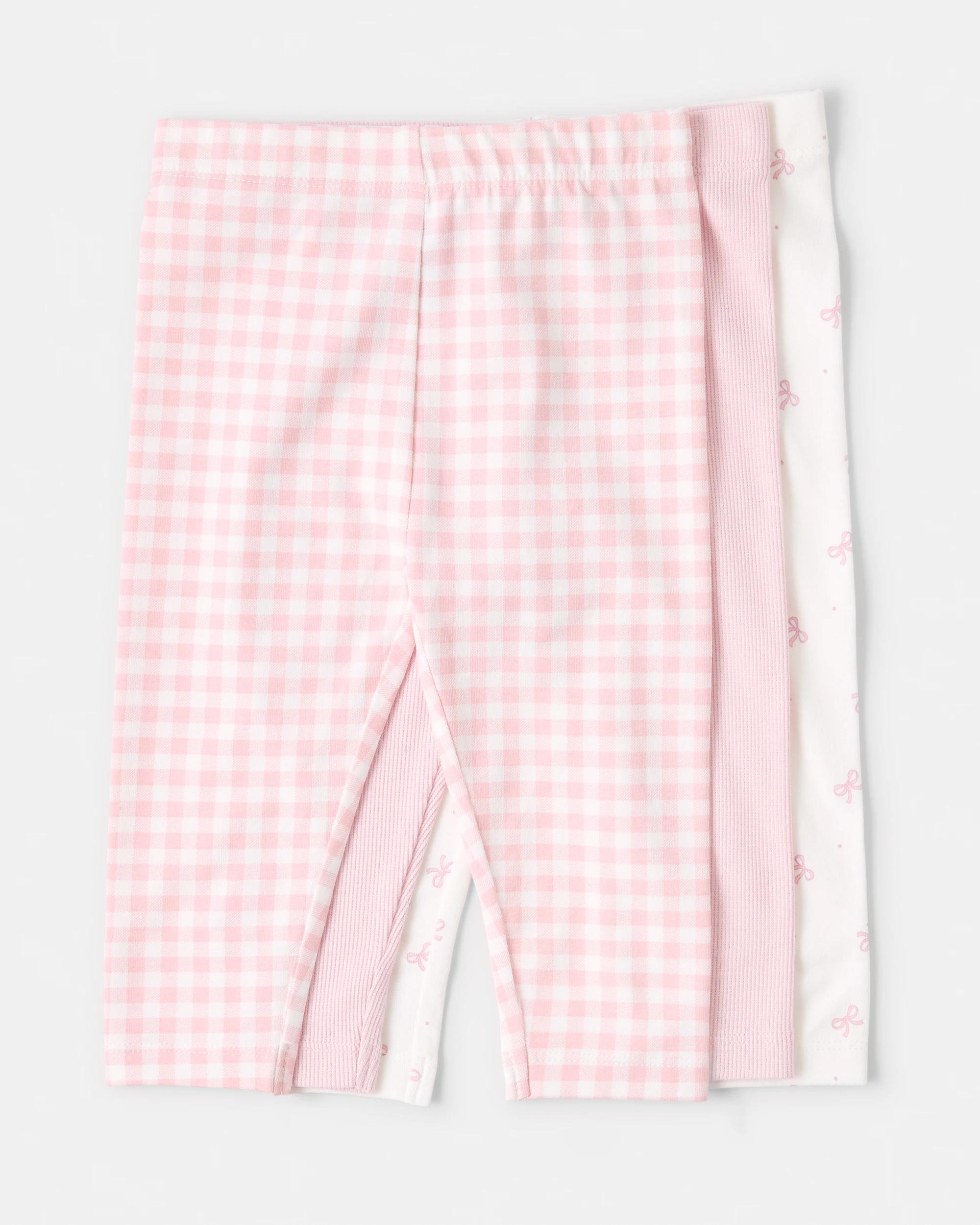 1 3 Pack Cotton Leggings Pnk Gingh, 1 of 8