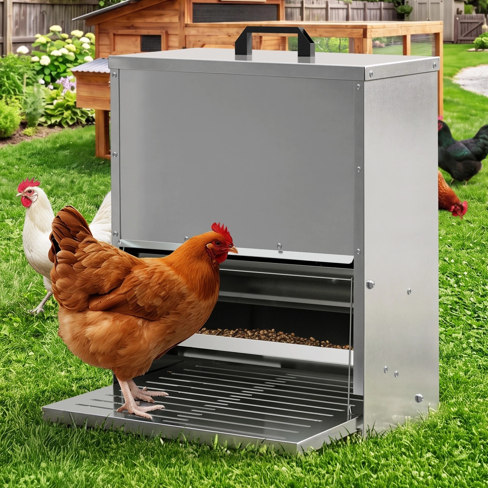 3 Alopet Automatic Chicken Feeder Auto Coop Chick Treadle Self Opening 15kg - Silver, 3 of 9