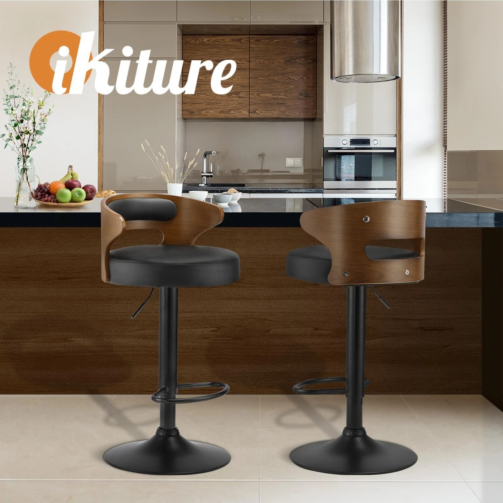 9 Oikiture Set Of 4 Bar Stools Kitchen Gas Lift Swivel Chairs Wooden Barstool
 - Black, 9 of 10