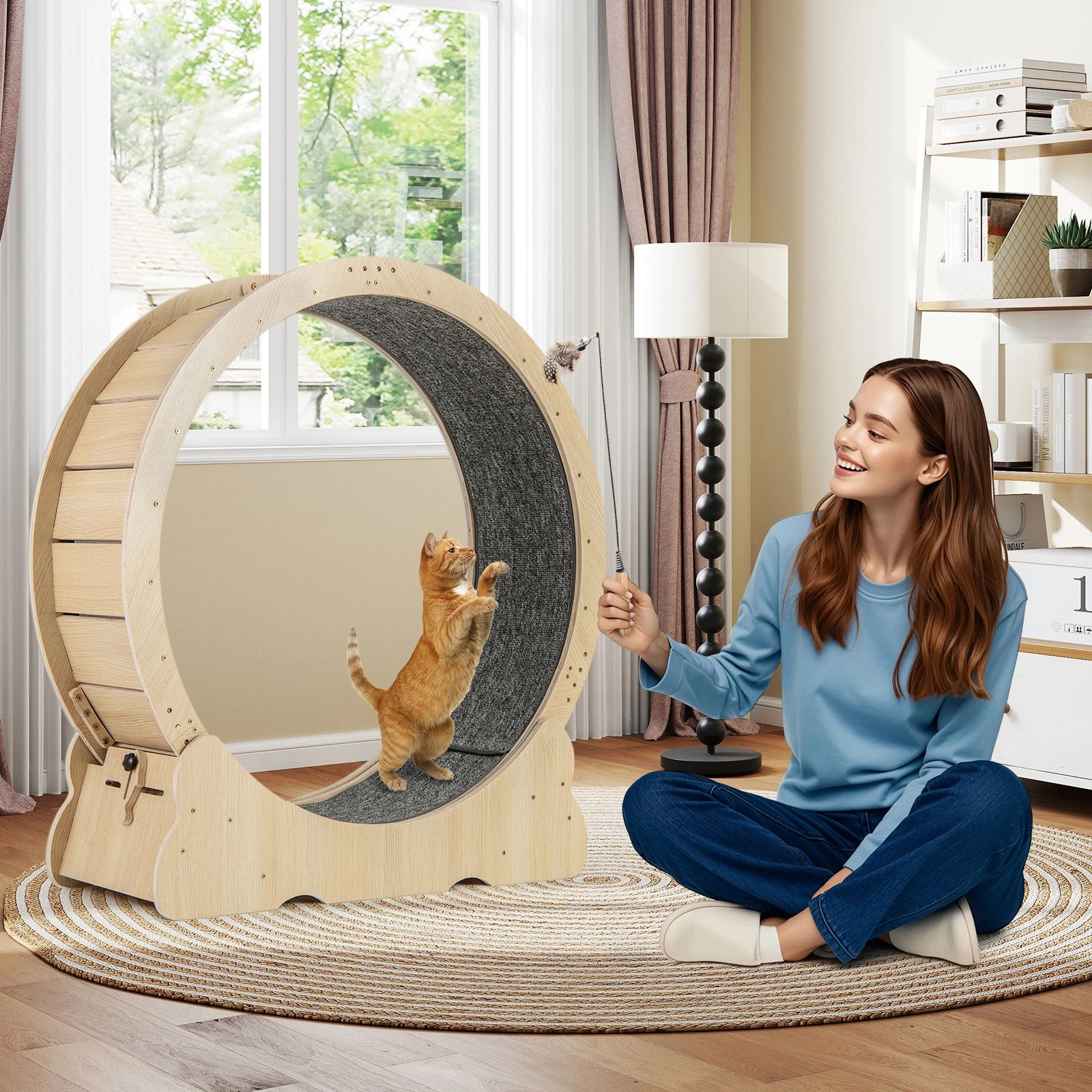 3 Costway 101cm Cat Exercise Wheel Cat Treadmill w/Lockable Mechanism - Natural, 3 of 4