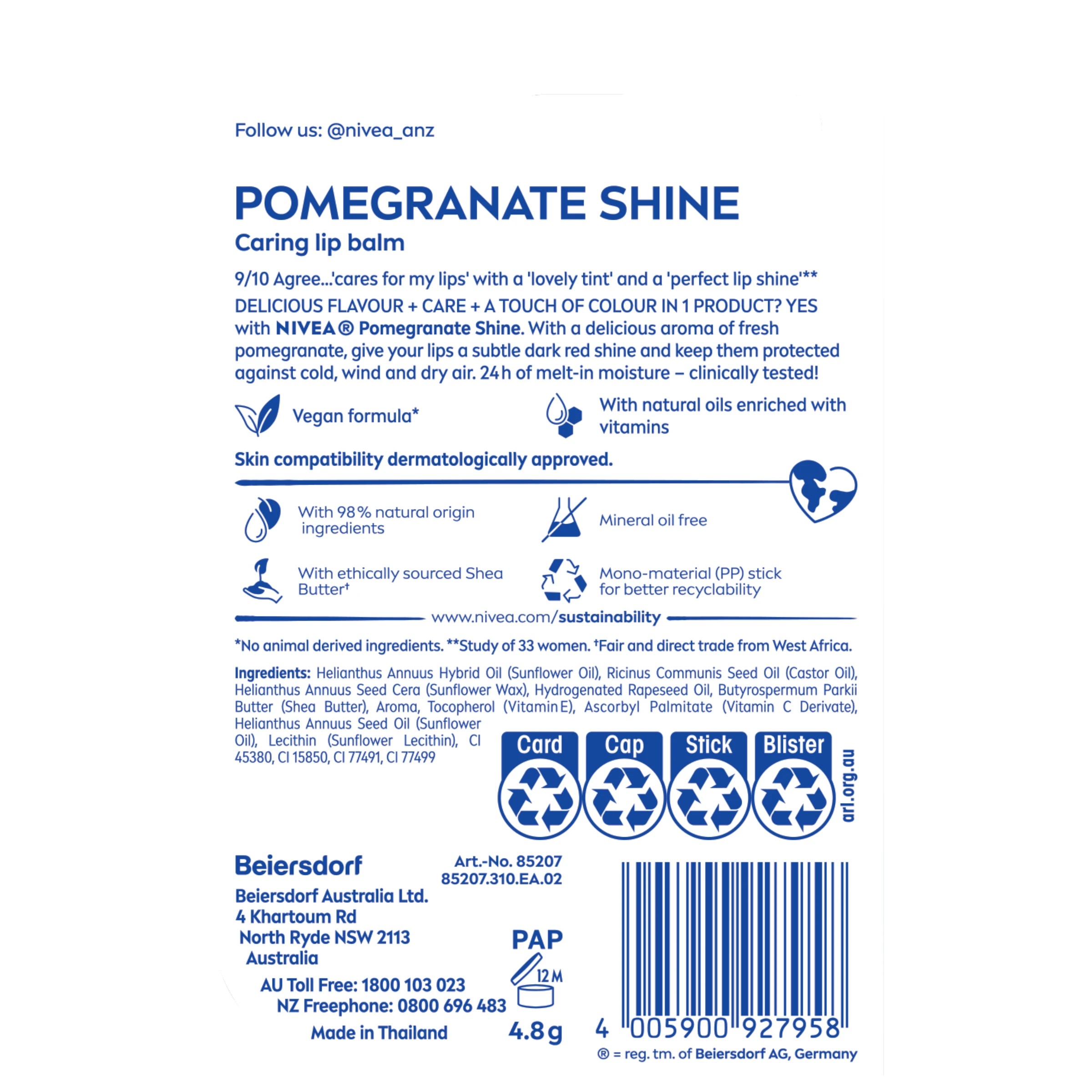 2 Nivea Caring Lip Balm 4.8g - Pomegranate Shine, 2 of 8