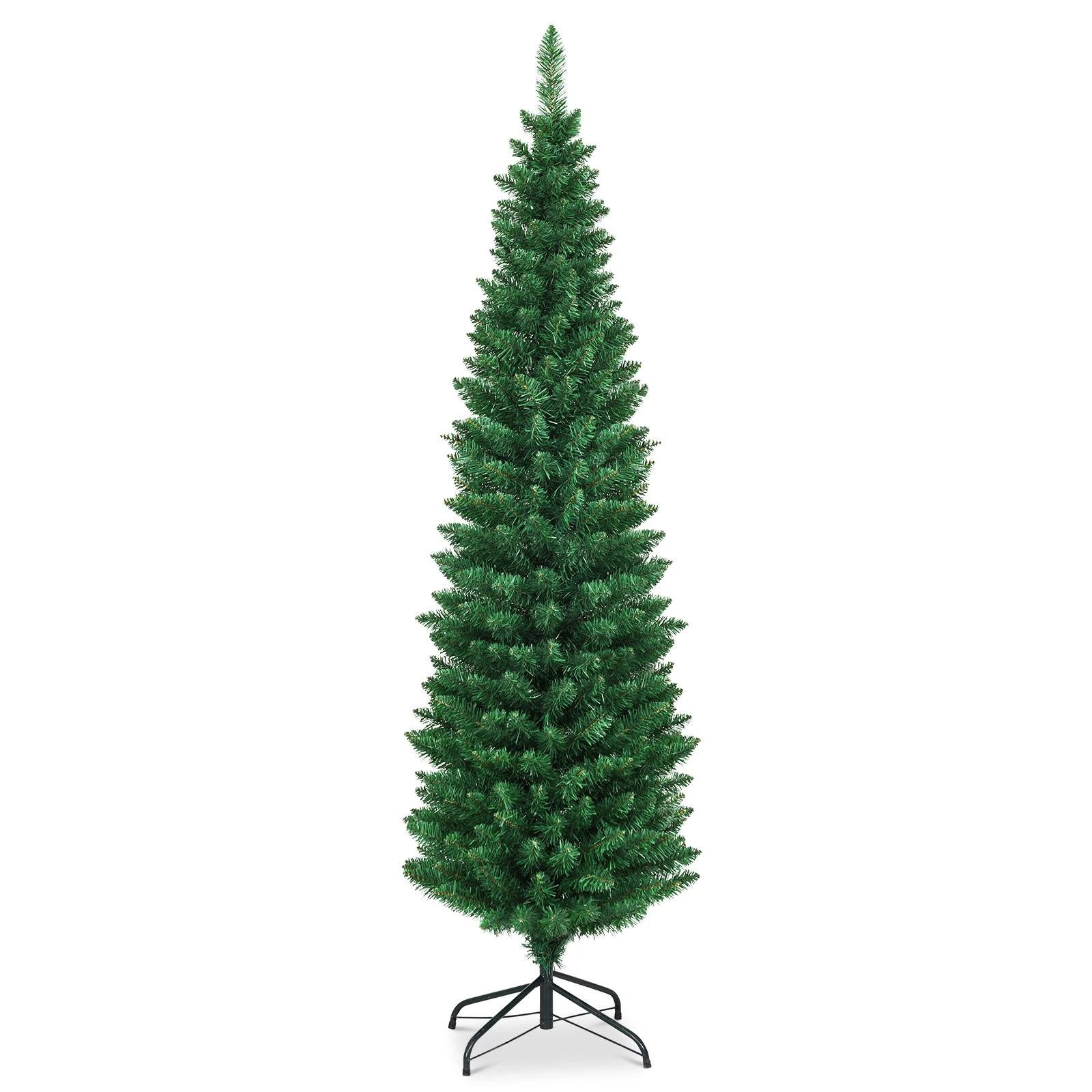 1 Costway 1.8M (6ft) PVC Pencil Christmas Tree Slim Xmas Tree - Green, 1 of 2