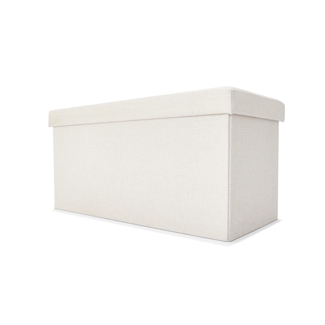 1 Linen Look Storage Ottoman - Beige, 1 of 10