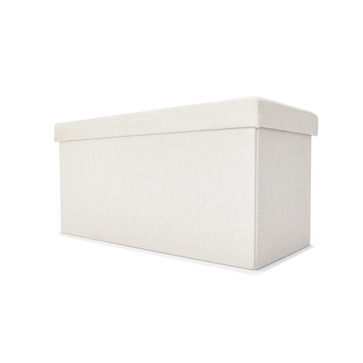 1 Linen Look Storage Ottoman - Beige, 1 of 10
