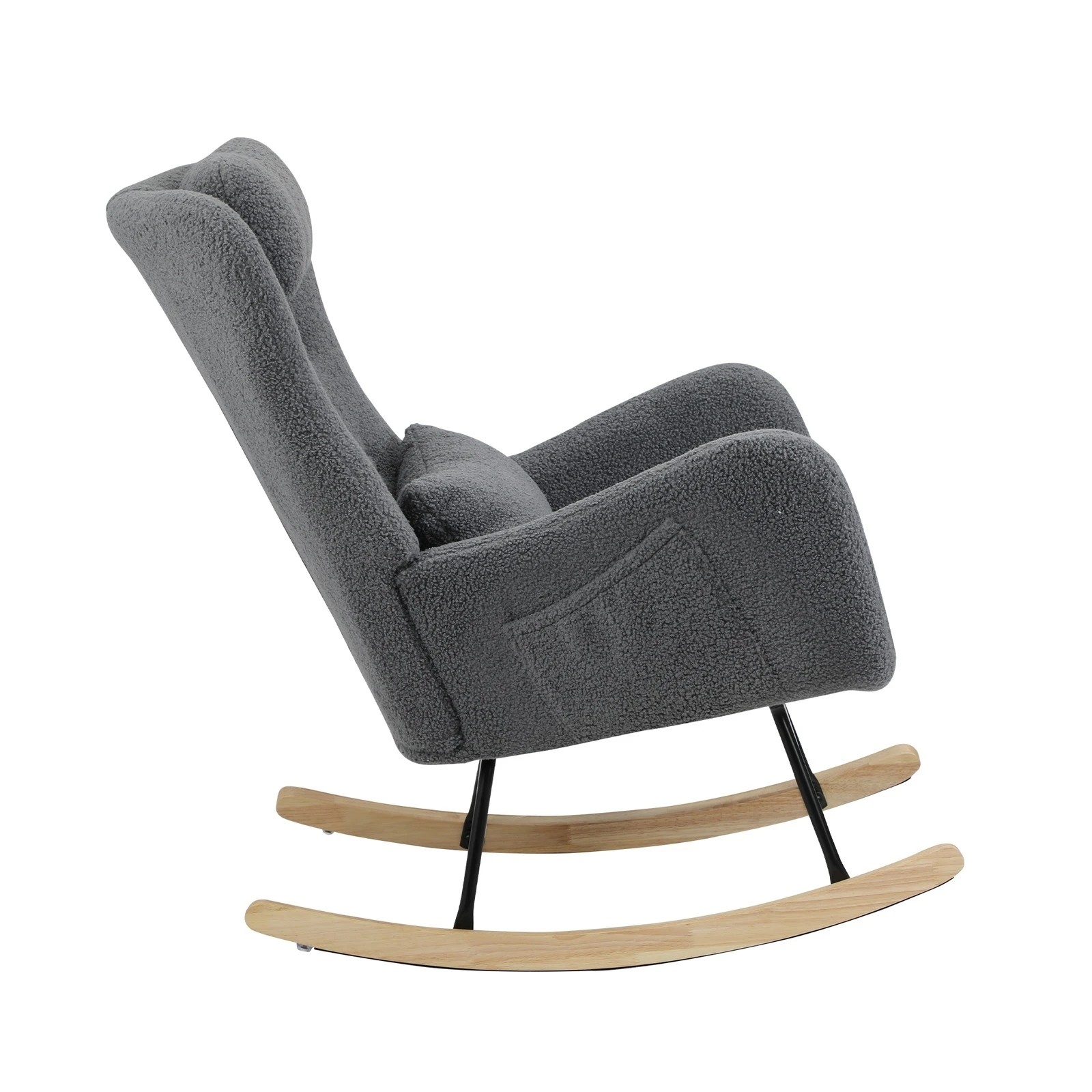 9 Oikiture 2x Rocking Chair Nursing Armchair Sherpa Chairs With 2 Pillow - Grey, 9 of 10