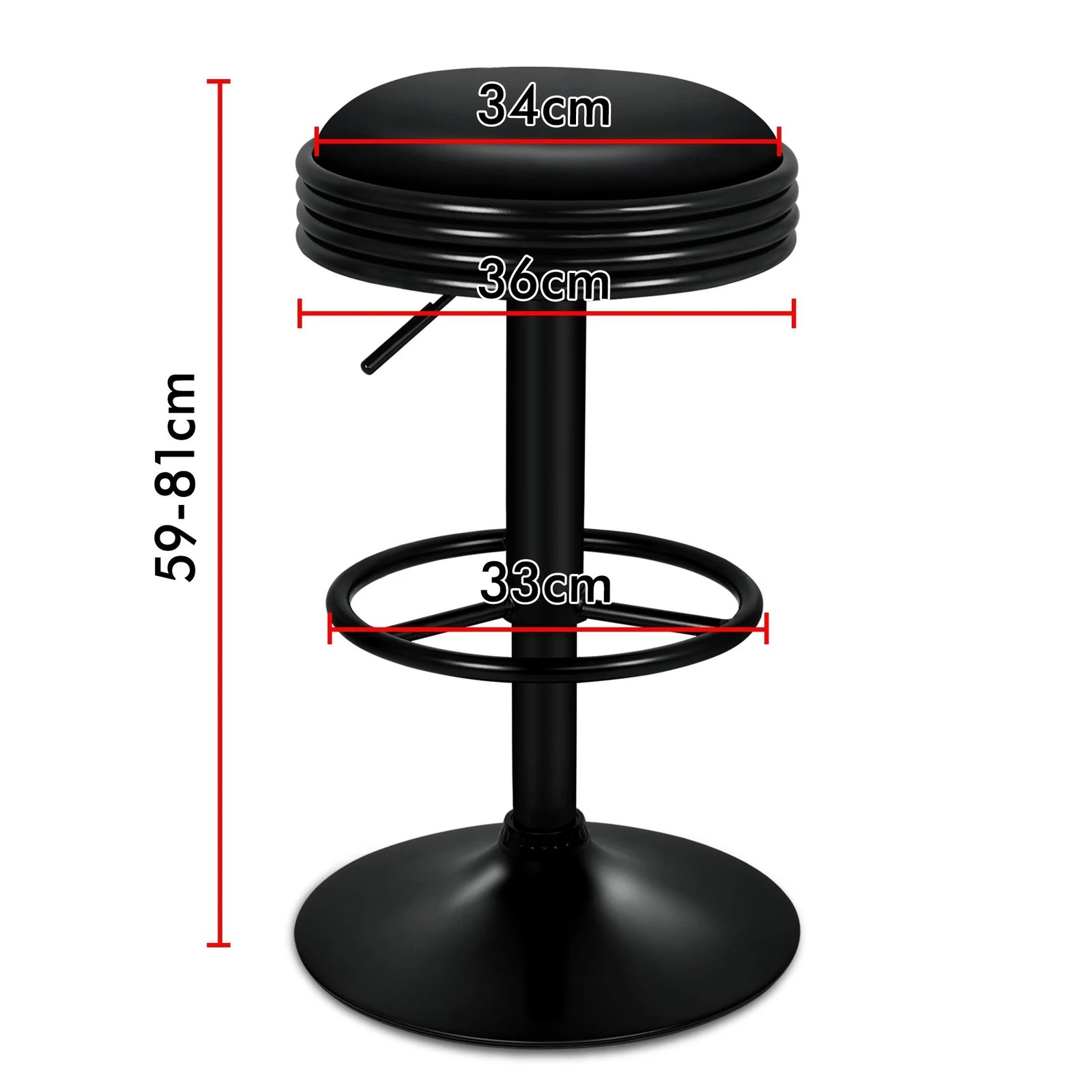 4 Alfordson 2x Bar Stools Sade Kitchen Swivel Chair Leather Gas Lift - All Black, 4 of 10