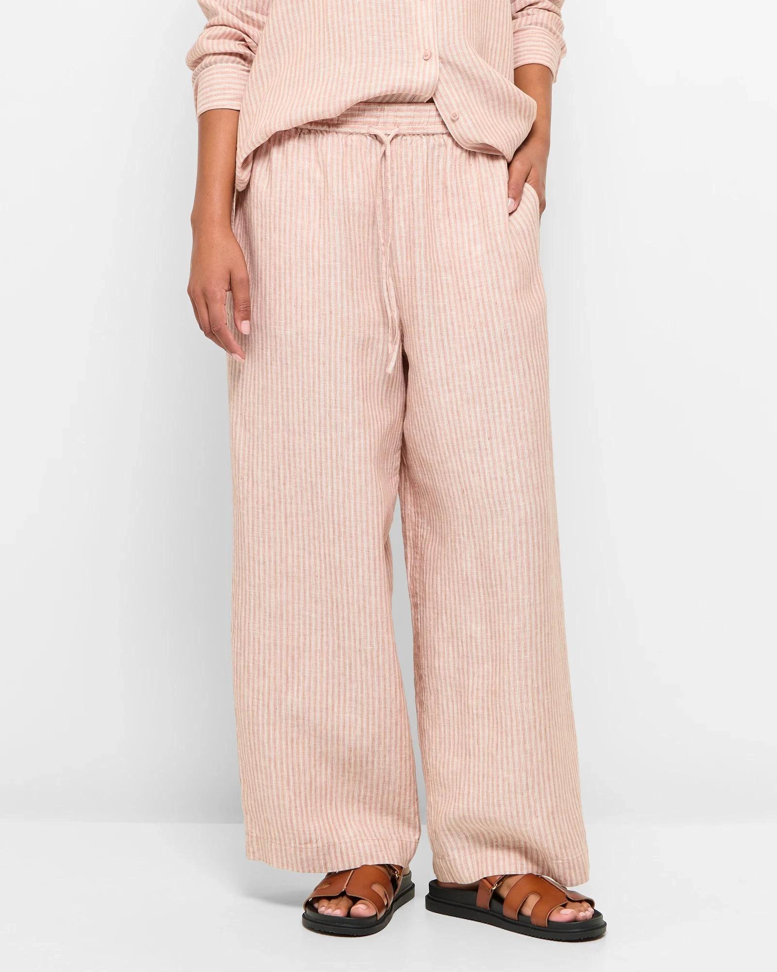 2 Target European Linen Wide Leg Pants PECAN STRIPE, 2 of 7