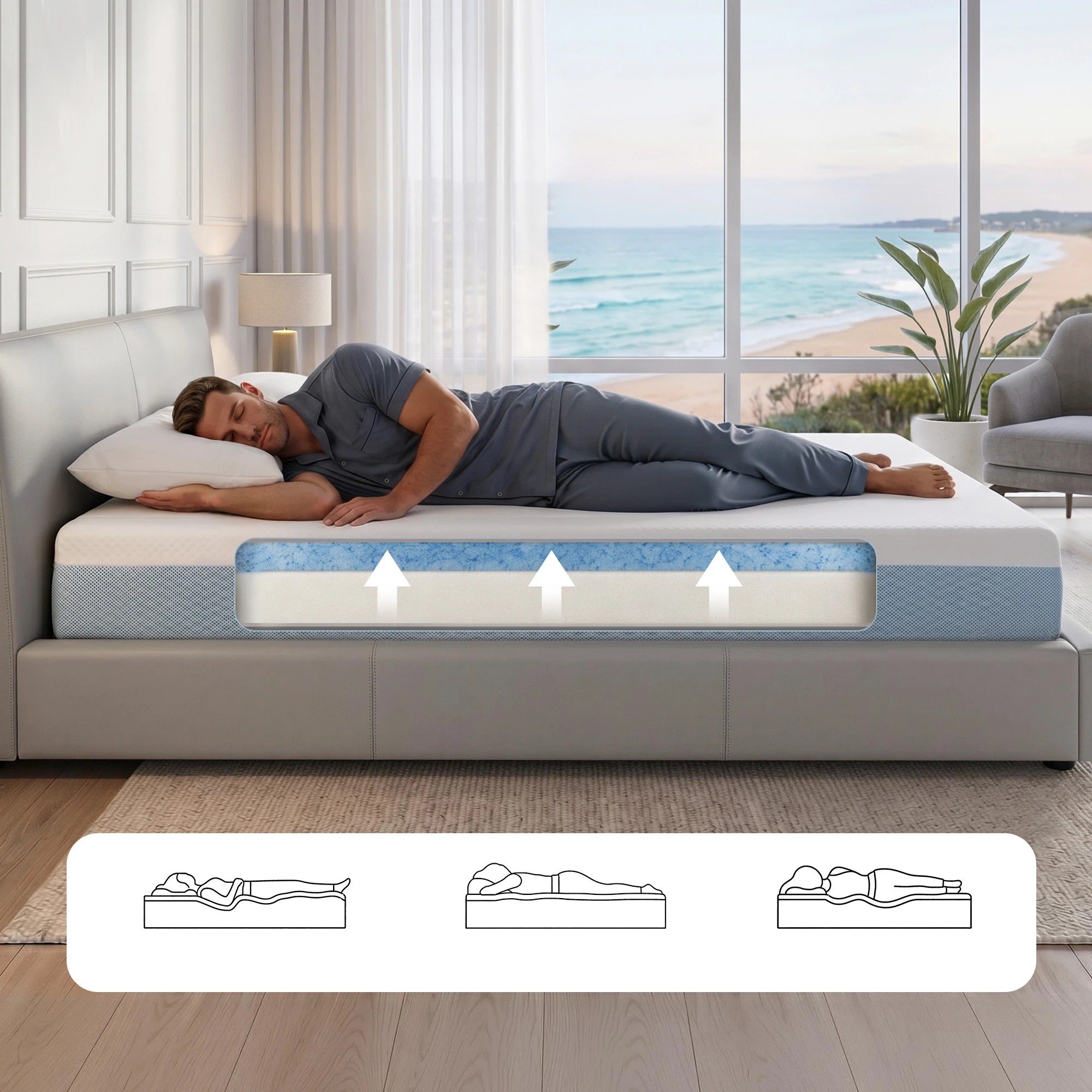 7 Giselle Bedding 22cm Cooling Gel Memory Foam Mattress Medium Firm - Single Bed - Multi, 7 of 10
