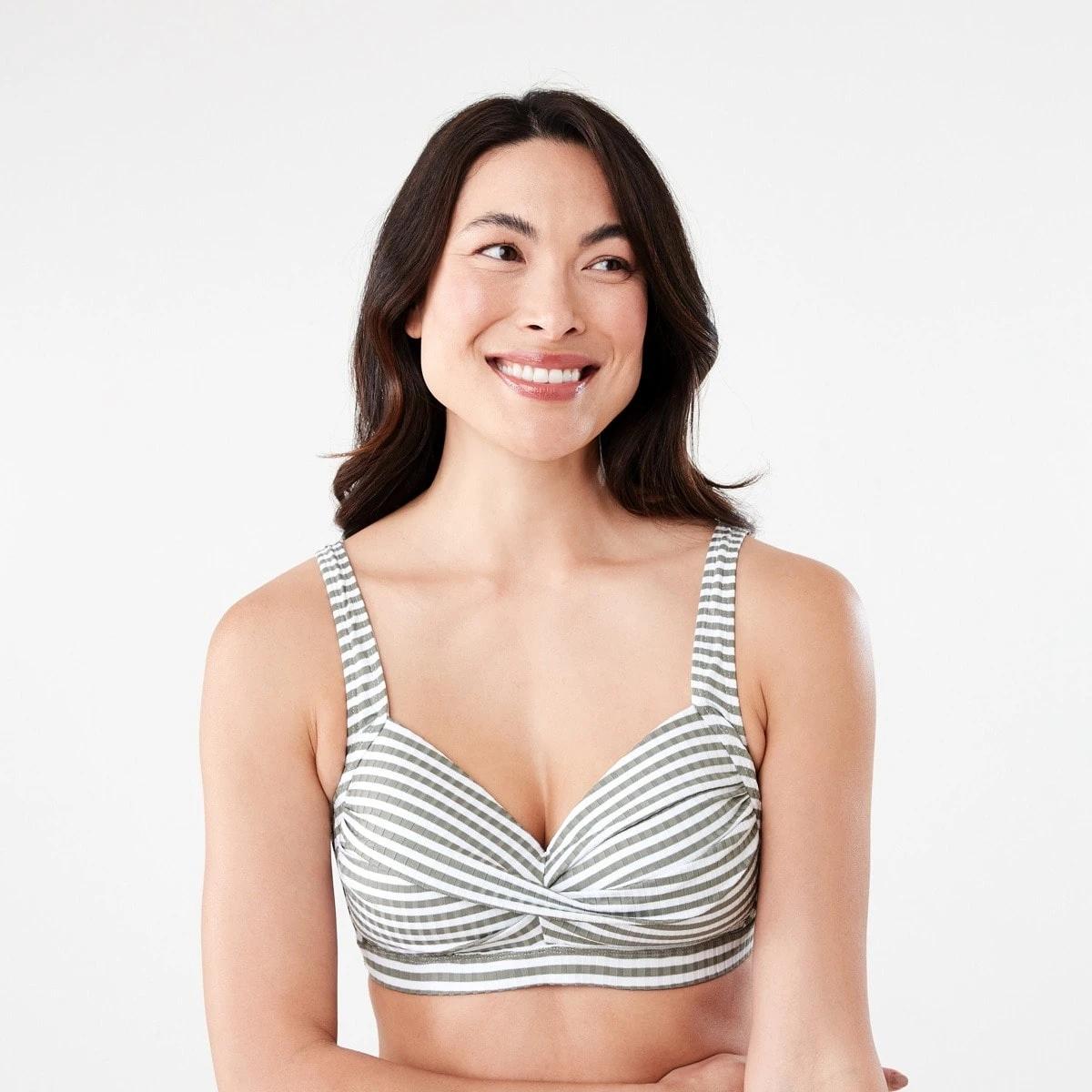 1 Twist Front Bikini Top BURNT OLIVE STRIPE, 1 of 7