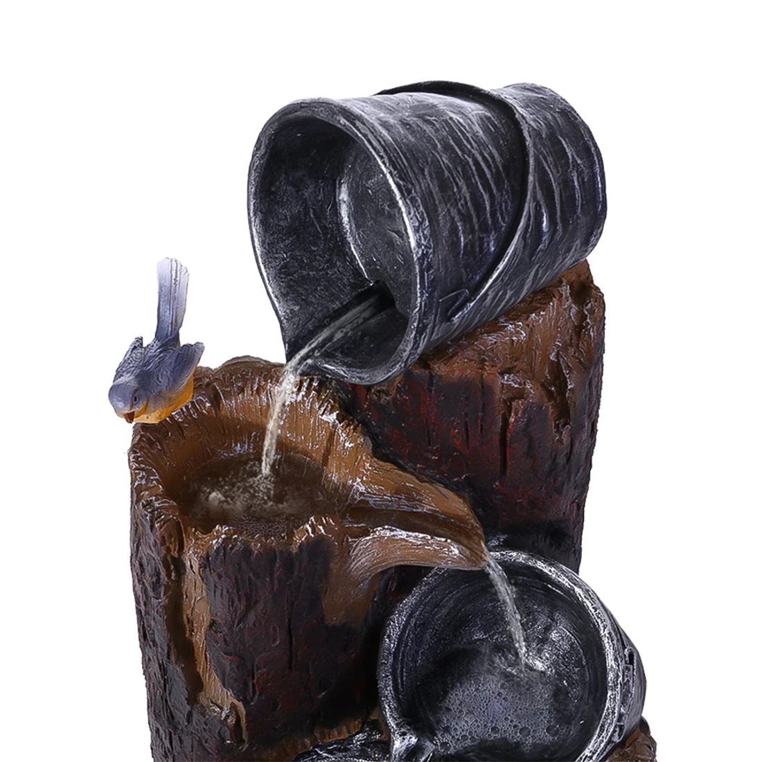 3 Gardeon Solar Water Feature Cascading Fountain 3-Tier Bucket LED light Bird - Black, 3 of 7