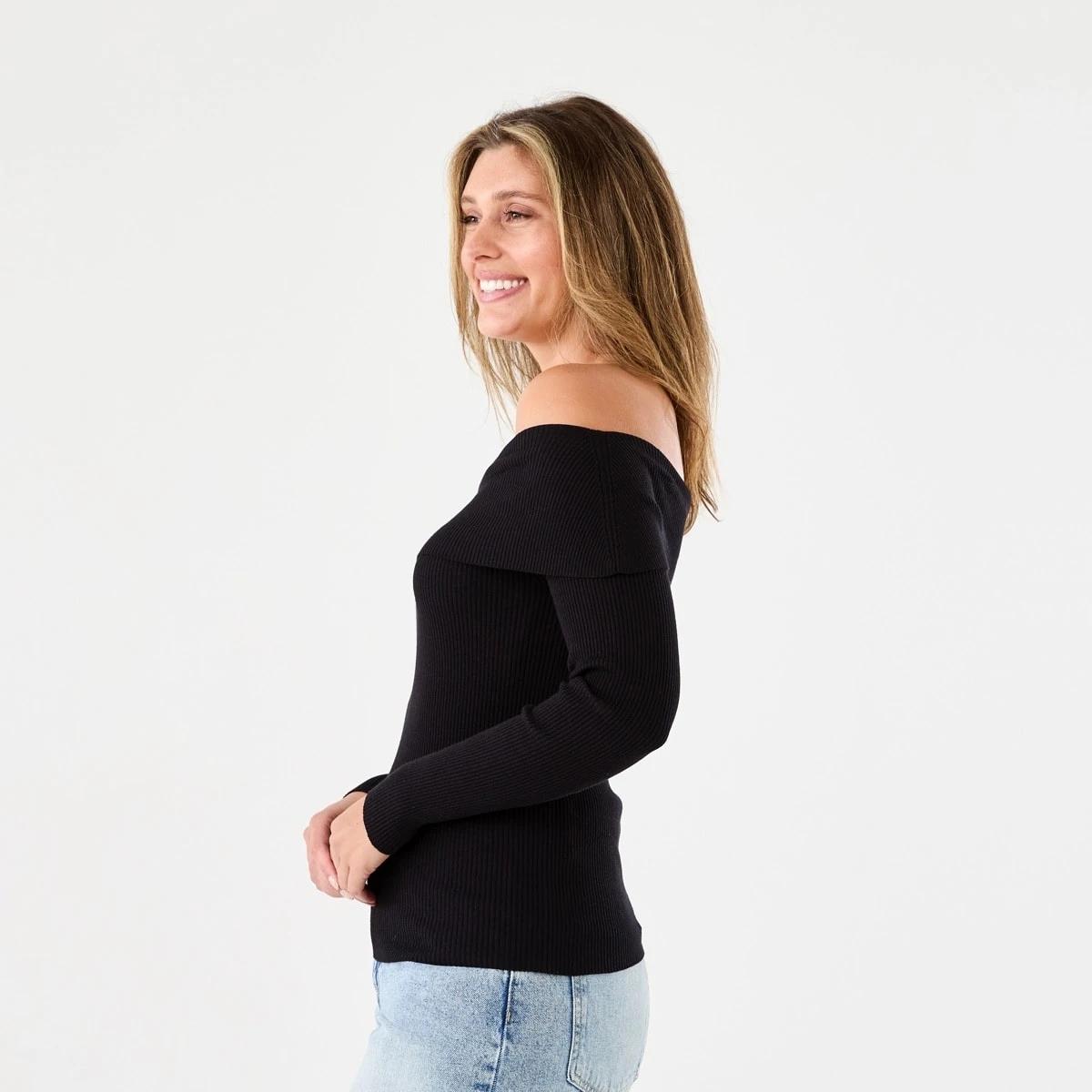3 Long Sleeve Off Shoulder Top BLACK, 3 of 6