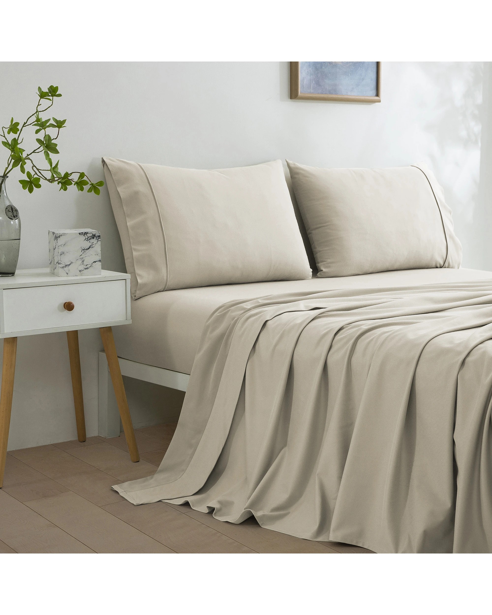 3 Dreamaker Micro Flannel Sheet Set - King Single Bed - Stone, 3 of 9