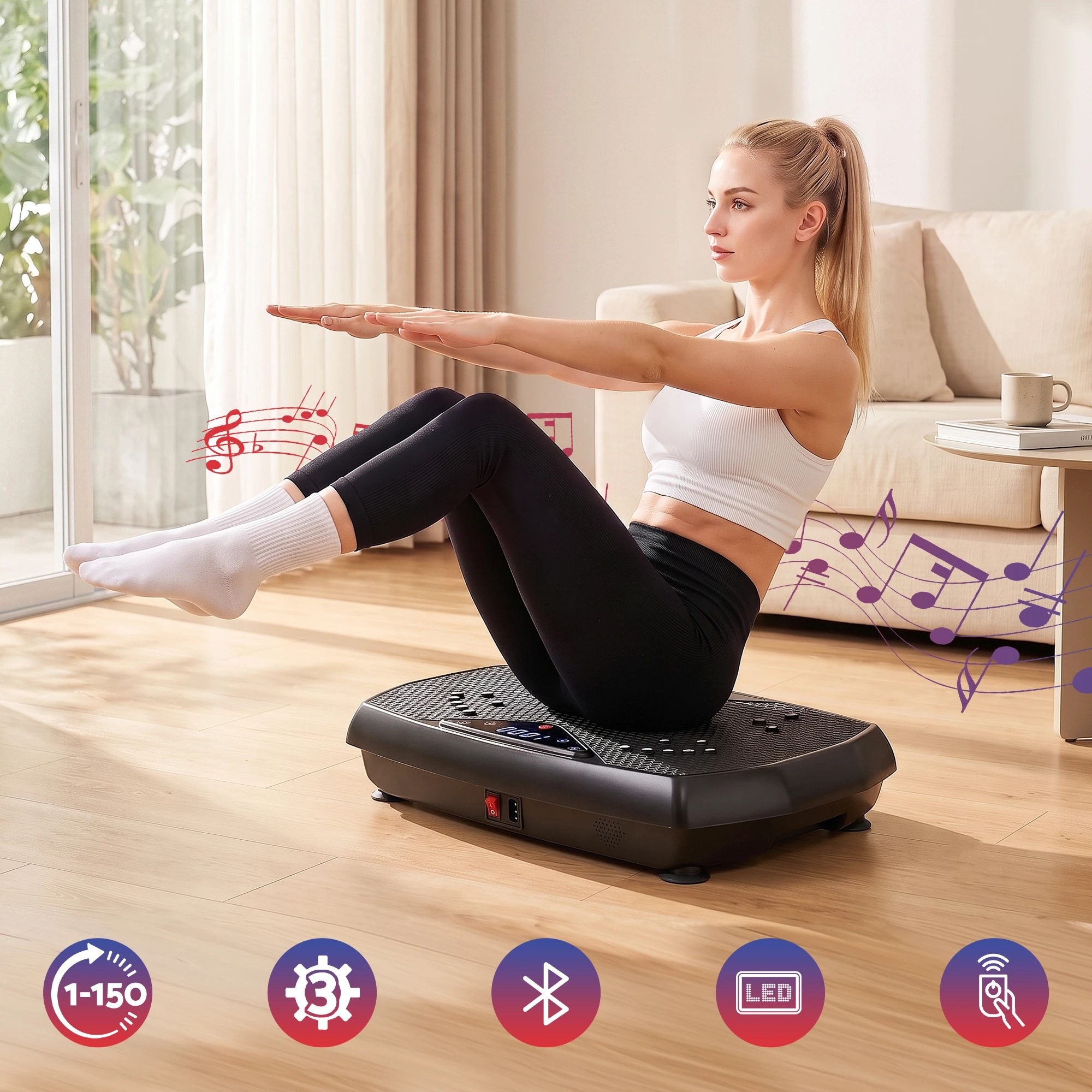 7 Everfit Vibration Plate Exercise Machine with Bluetooth 150 Speed Levels 150KG Capacity - Black, 7 of 9