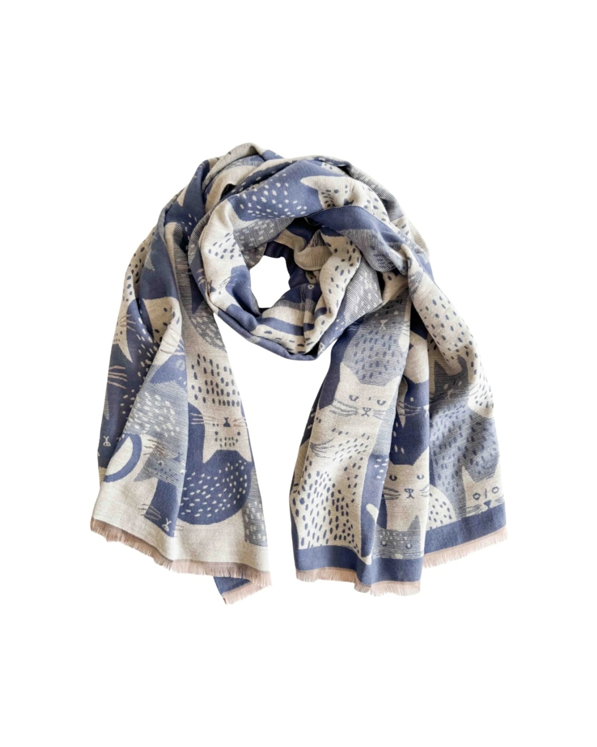 1 Urban Products Moggy Cat Scarf Lightweight Fabric Fringed Edges Stylish Accessory 180cm - Blue, 1 of 1