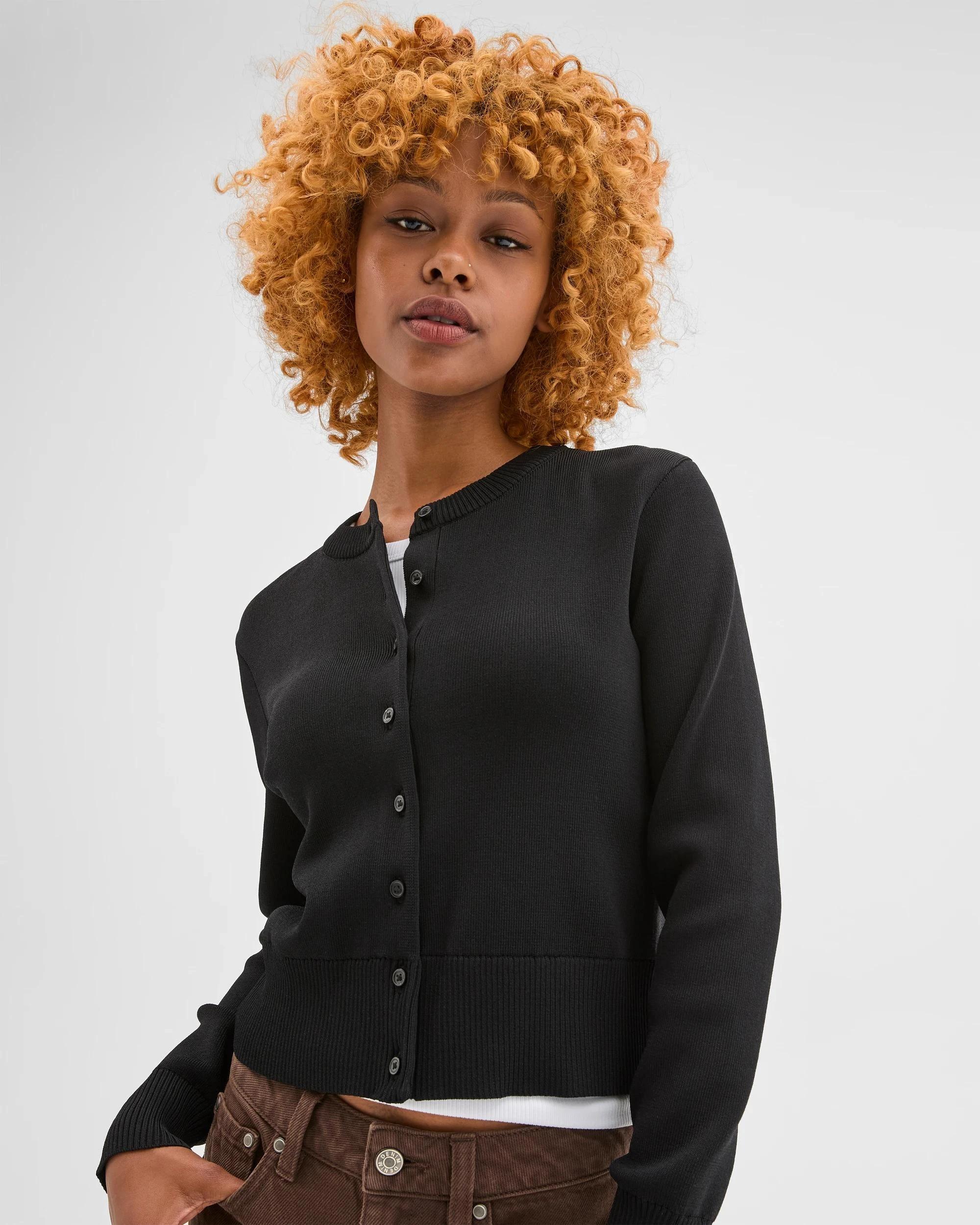 1 Target Petites Petites Crepe Knit Cardigan BLACK, 1 of 5