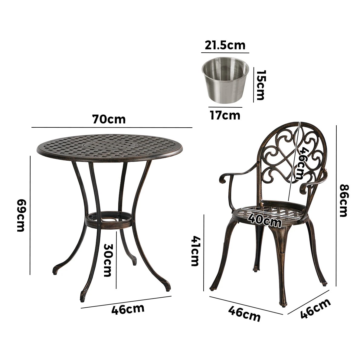 2 Livsip 3 Pieces Outdoor Patio Set Table Chairs Bistro Setting Cast Aluminium - Bronze, 2 of 7