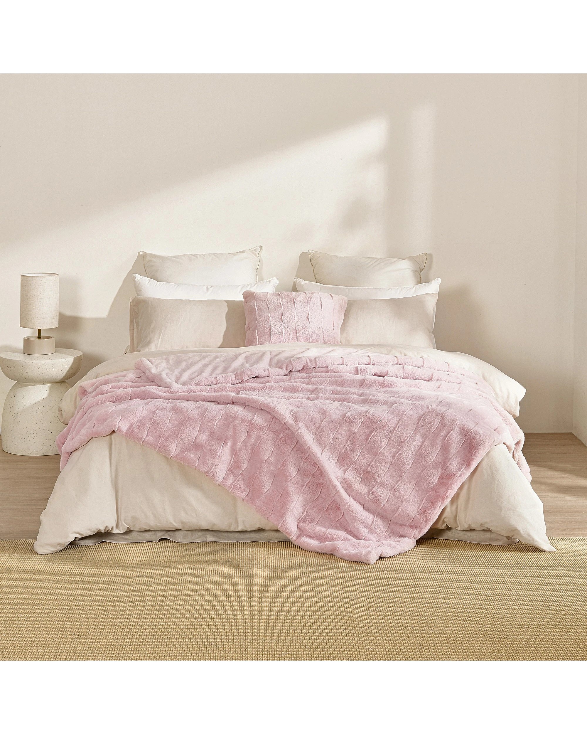 1 Dreamaker Basketweave Faux Fur Throw Blanket 180x200cm - Blush Pink, 1 of 6