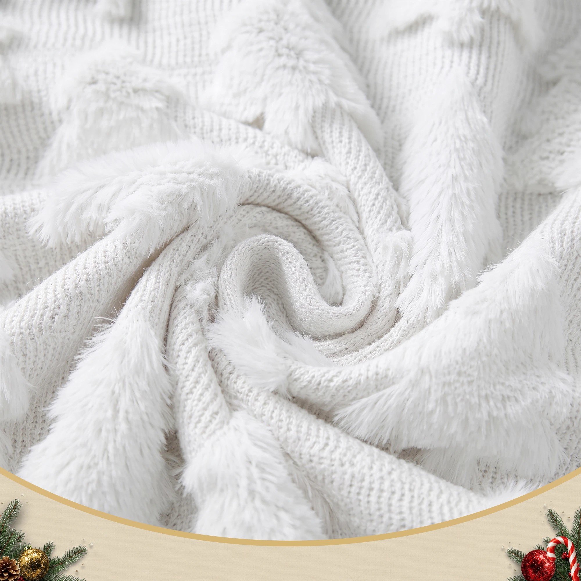 5 Jingle Jollys Christmas Tree Pillow Covers 2 Packs Cushion Covers Soft Faux Fur Jacquard 45 x 45cm White - White, 5 of 8